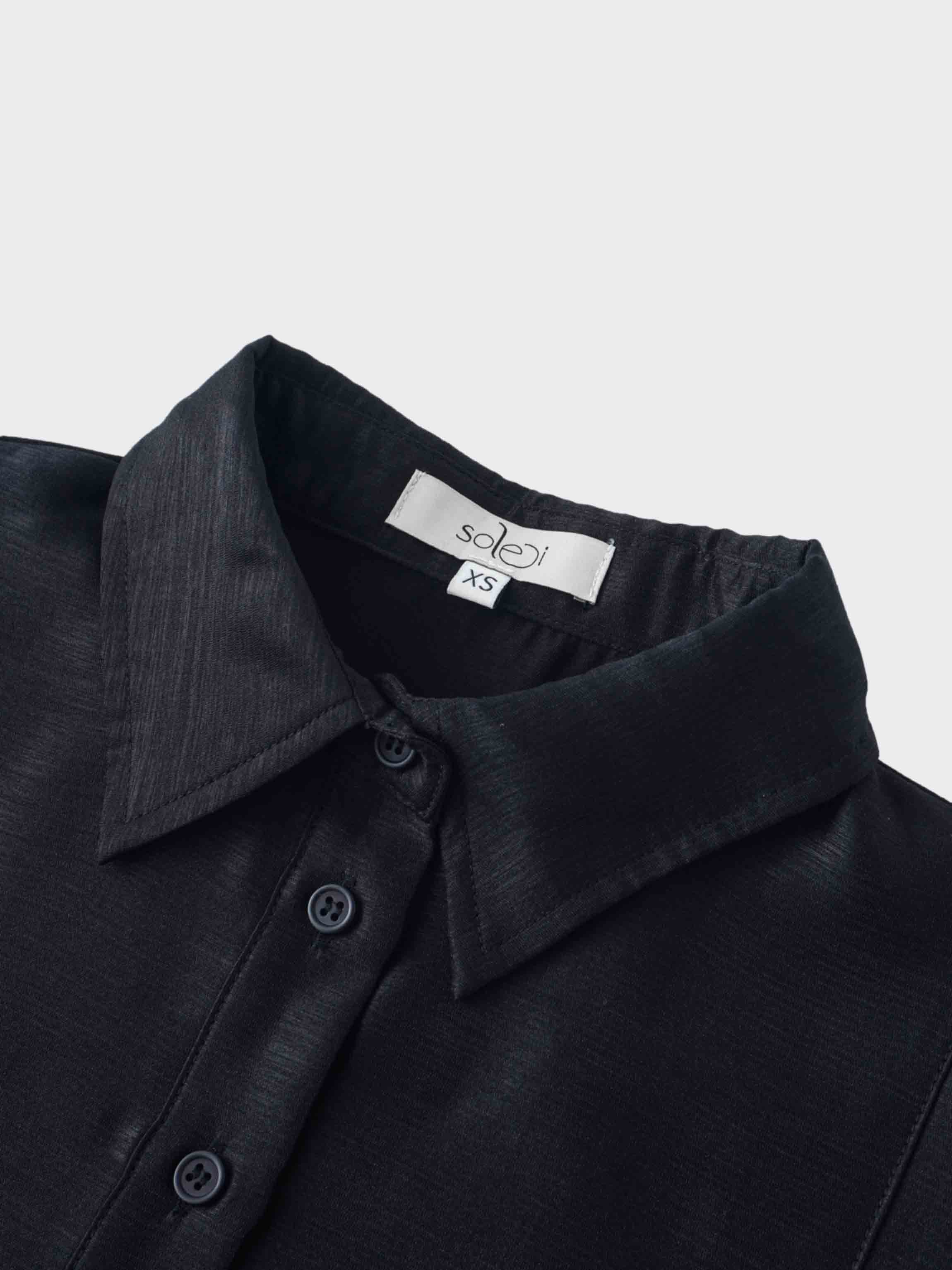 Textured Puff Sleeve Blouse-Black