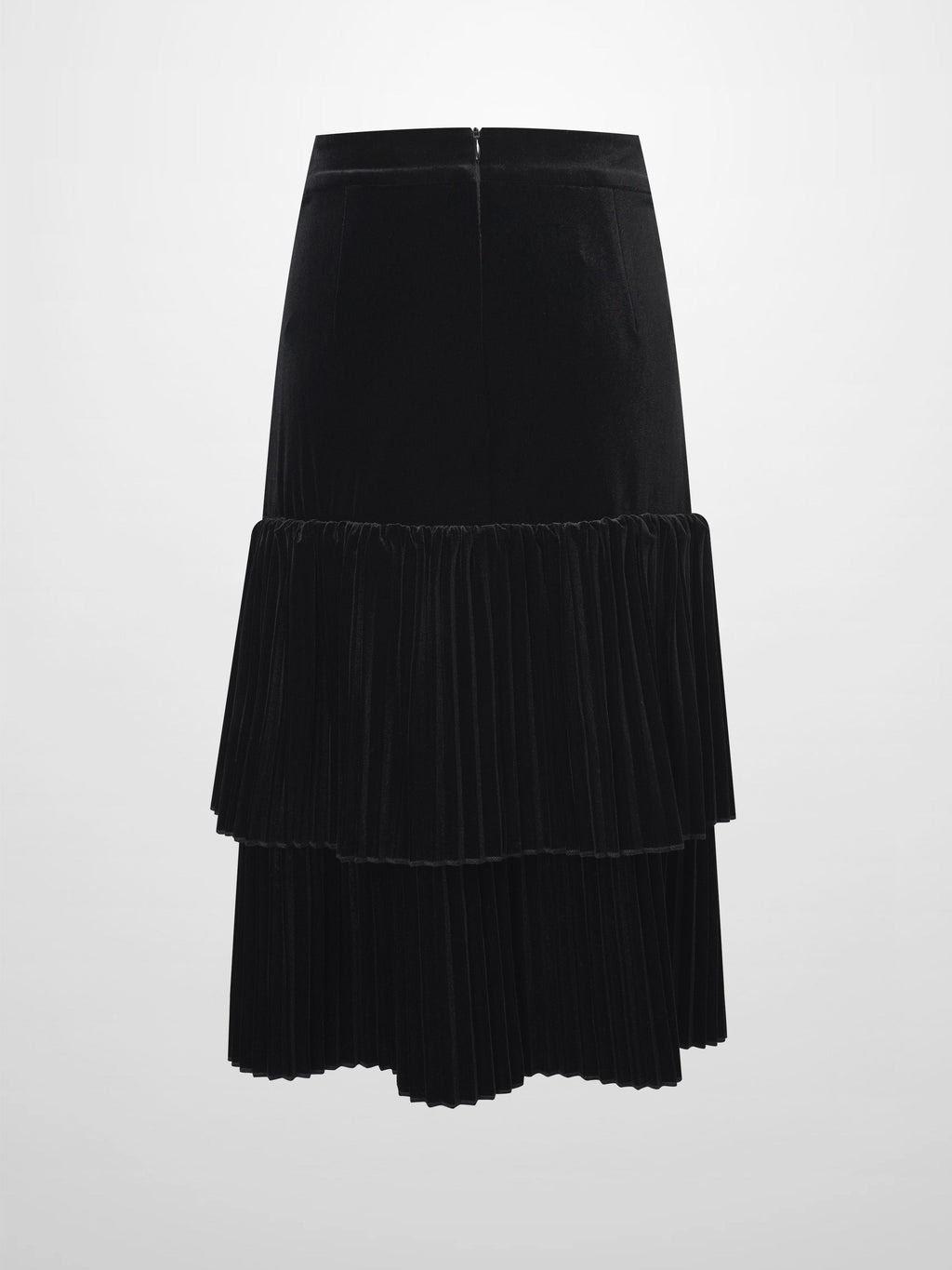 Double Layer Pleated Bottom Velvet Skirt-Black