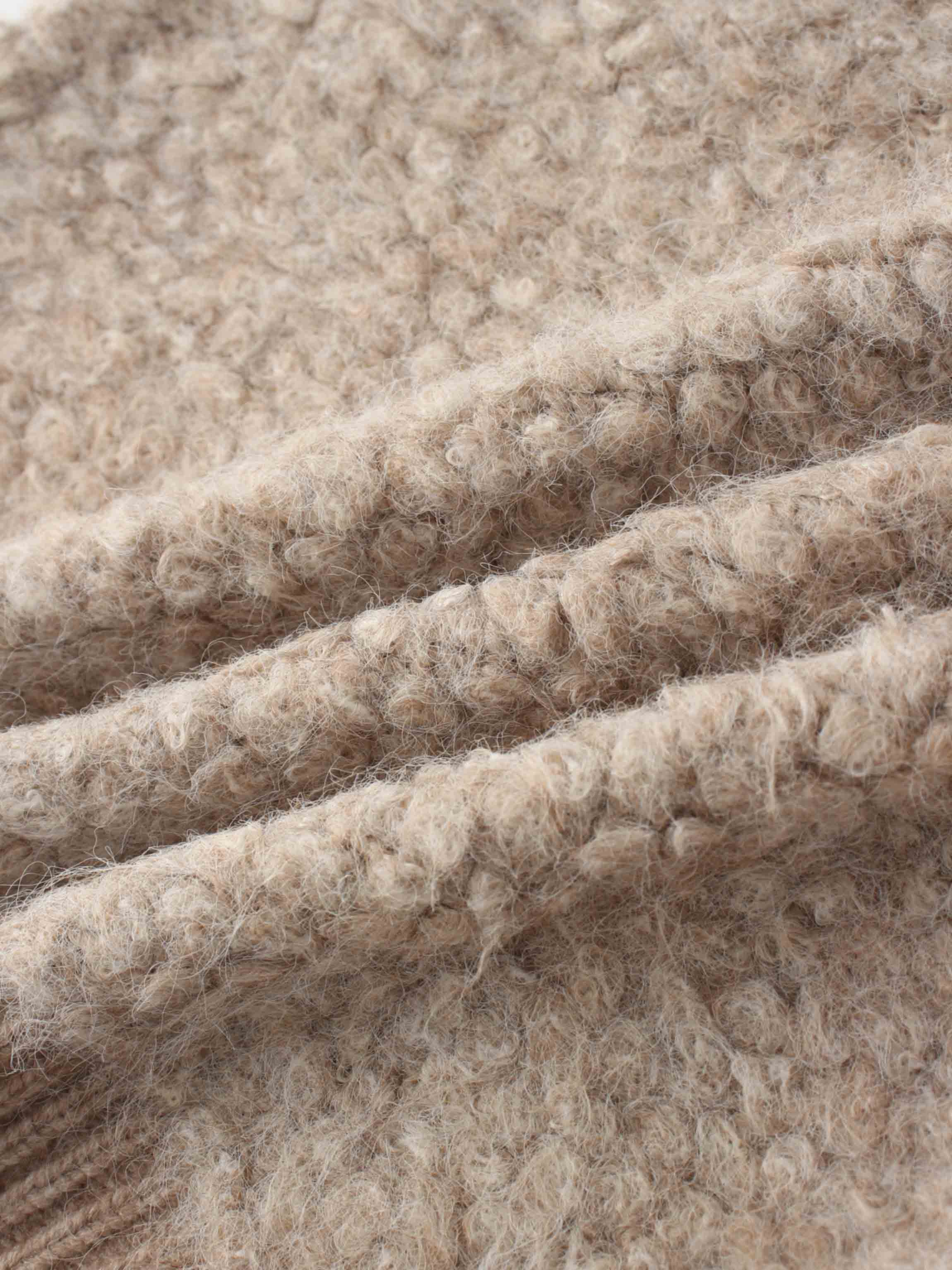 Ribbed Knit Mohair Cardigan Jacket-Camel