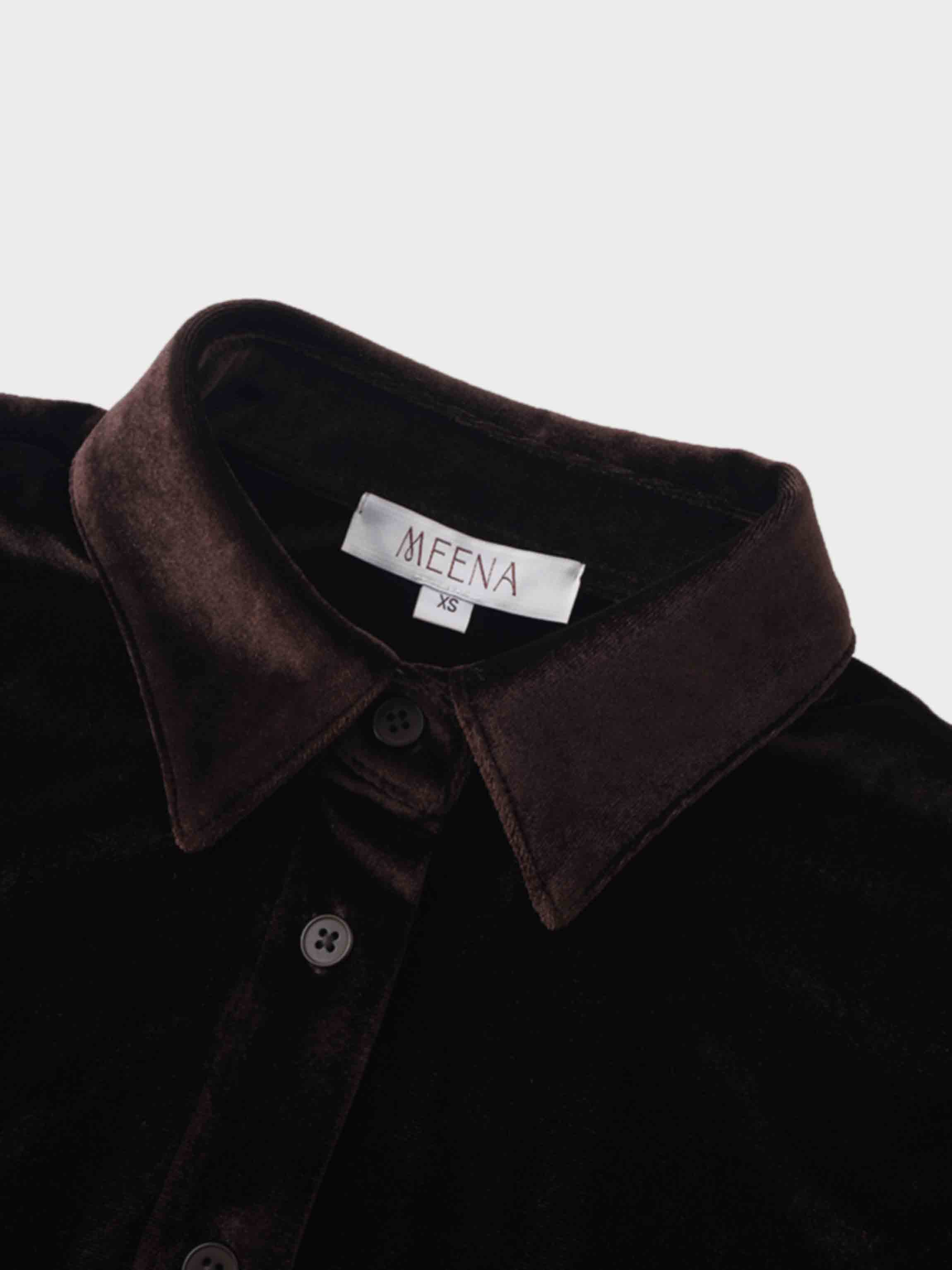 Velour Button Down Blouse-Brown