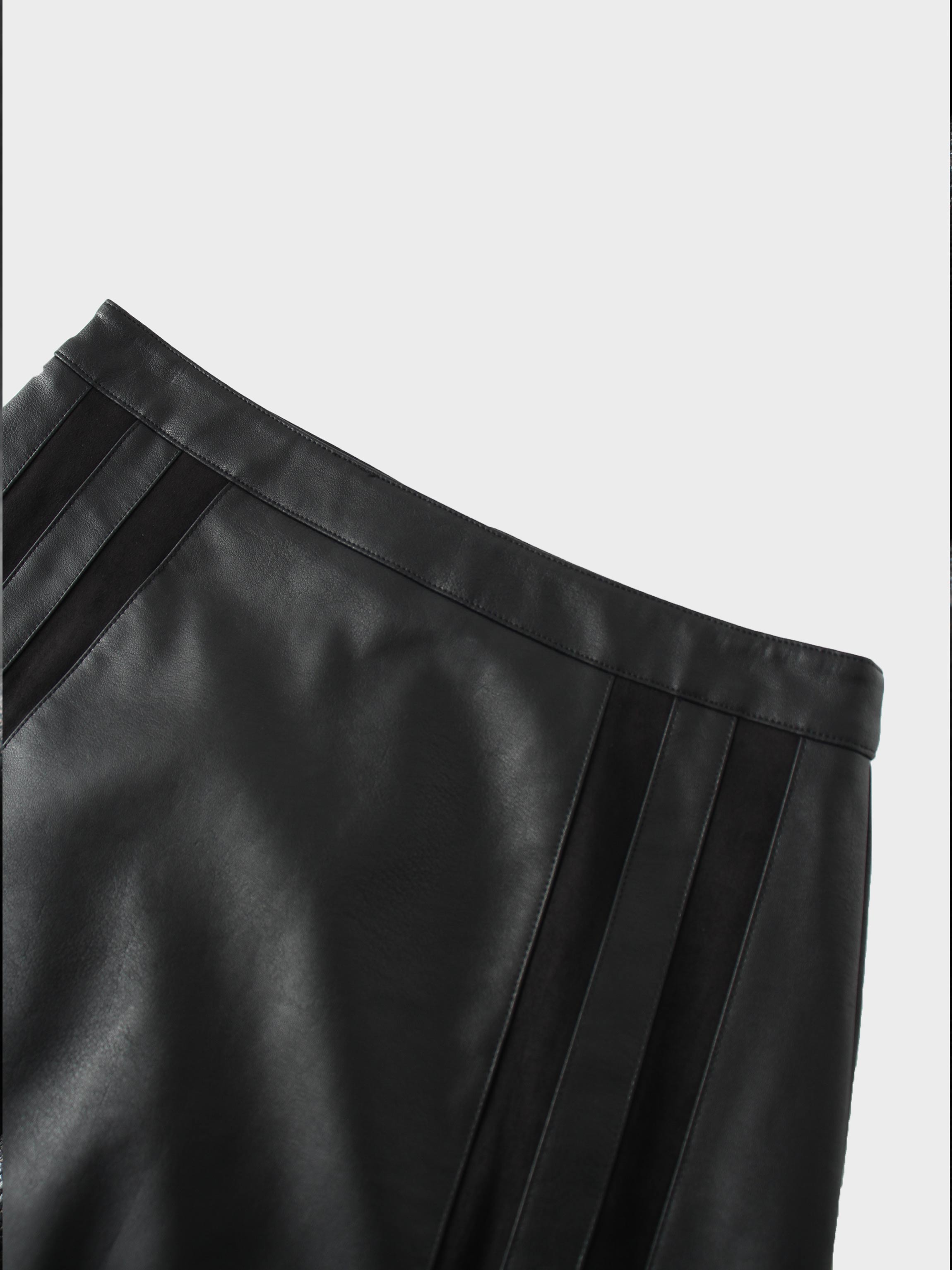 Side Stripe Faux Leather Skirt-Black