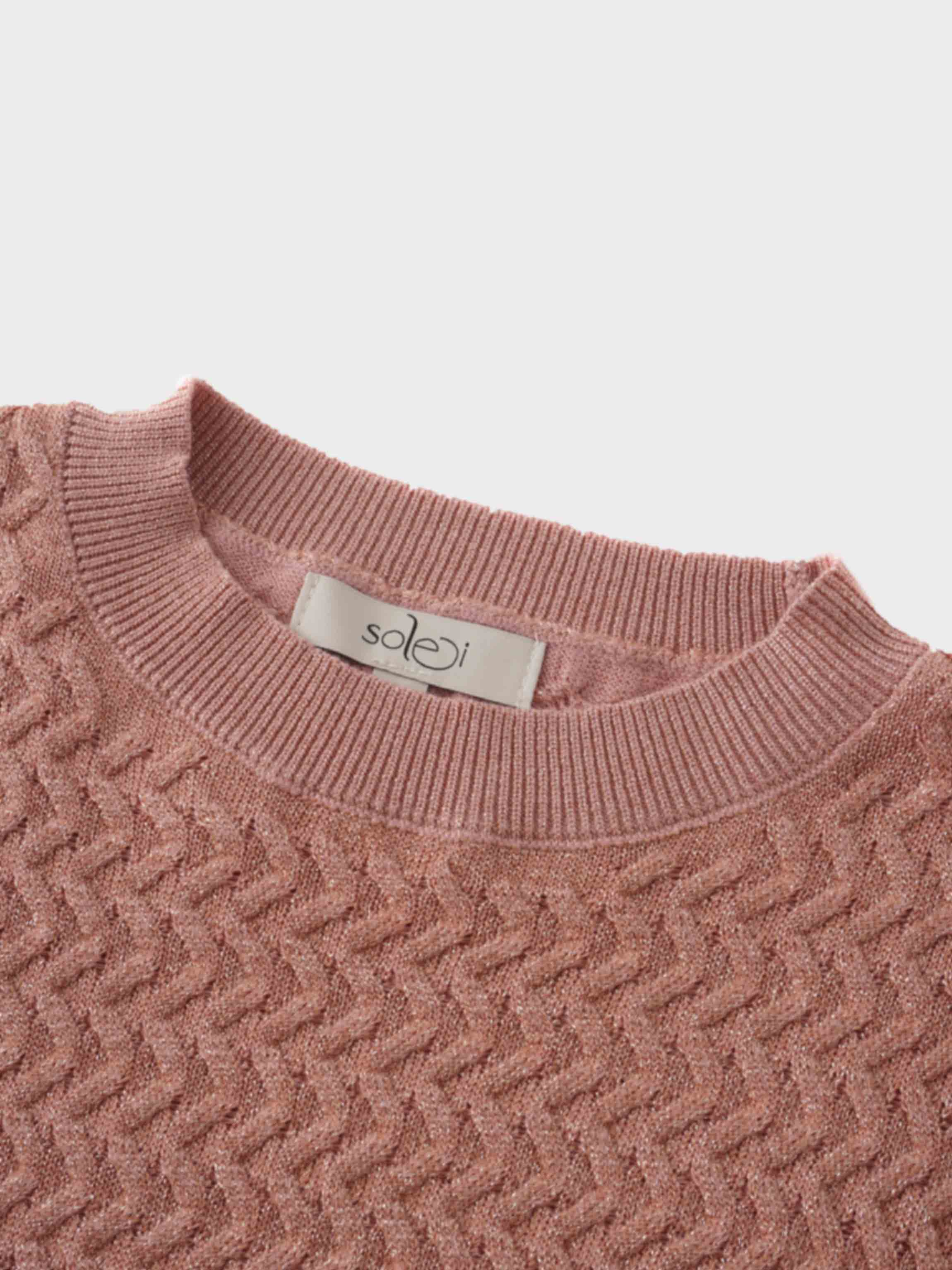 Textured Lurex Crew Sweater-Blush