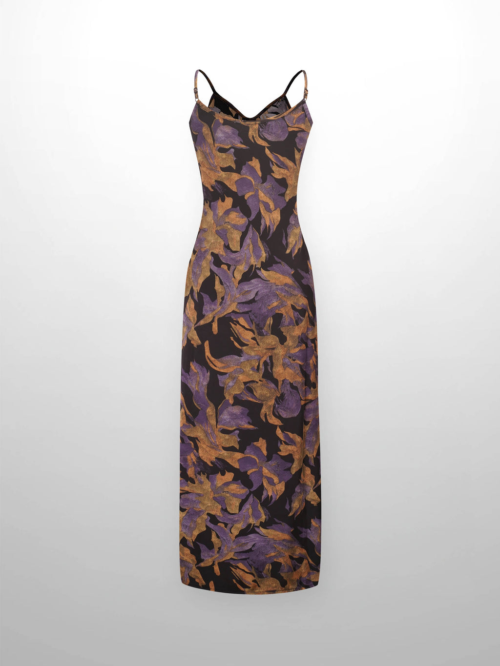A-Line V Neck Slip Dress-Purple Floral