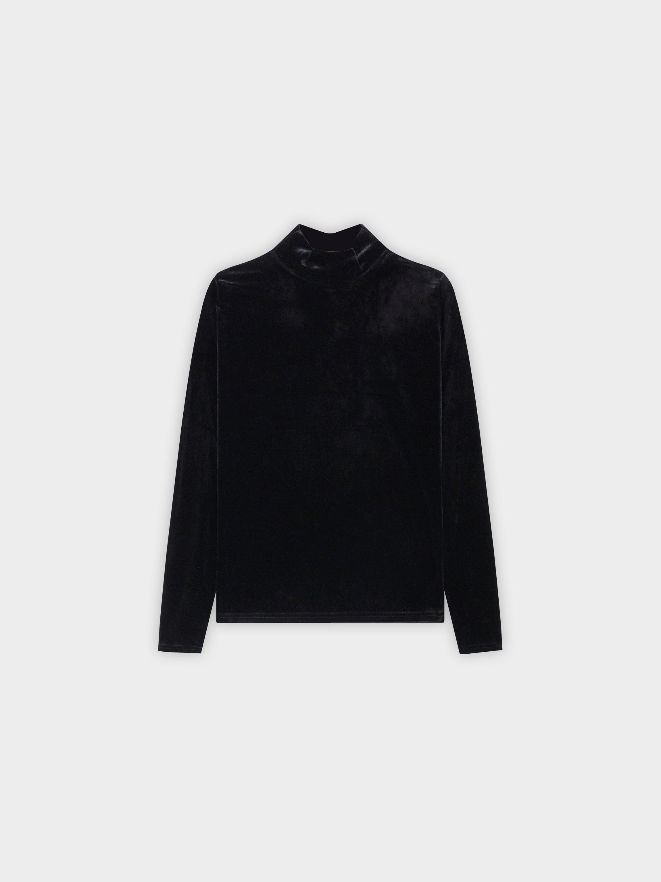 Velour Mock Neck Turtleneck-Black