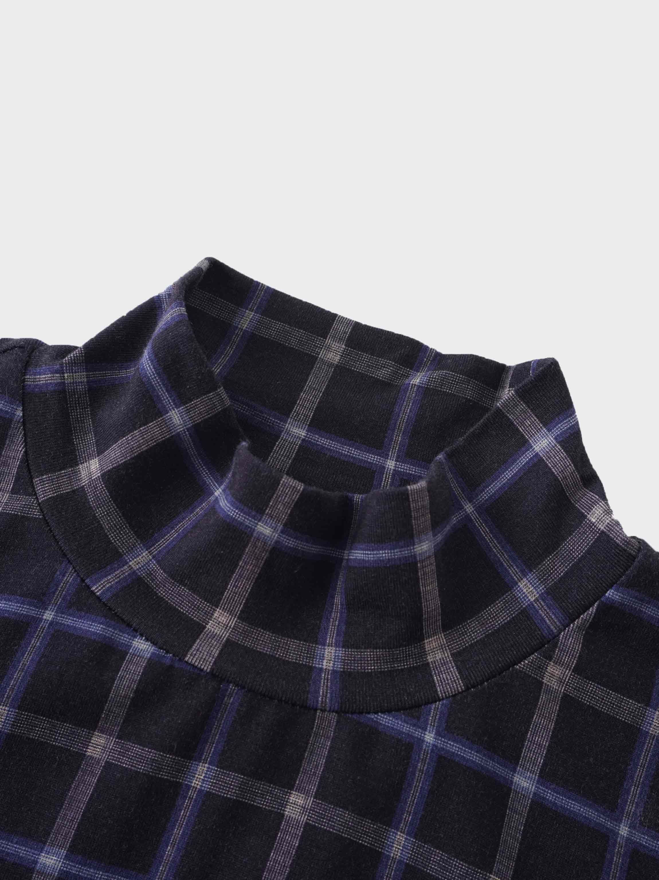Printed Modal Turtleneck-Blue Plaid