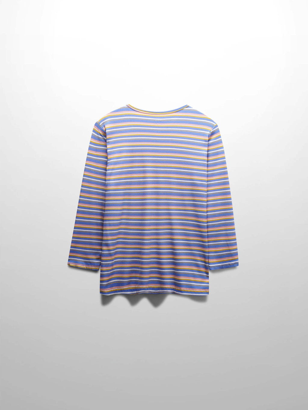 Ribbed Striped Crew 3/4 Sleeve-Light Blue/Pink