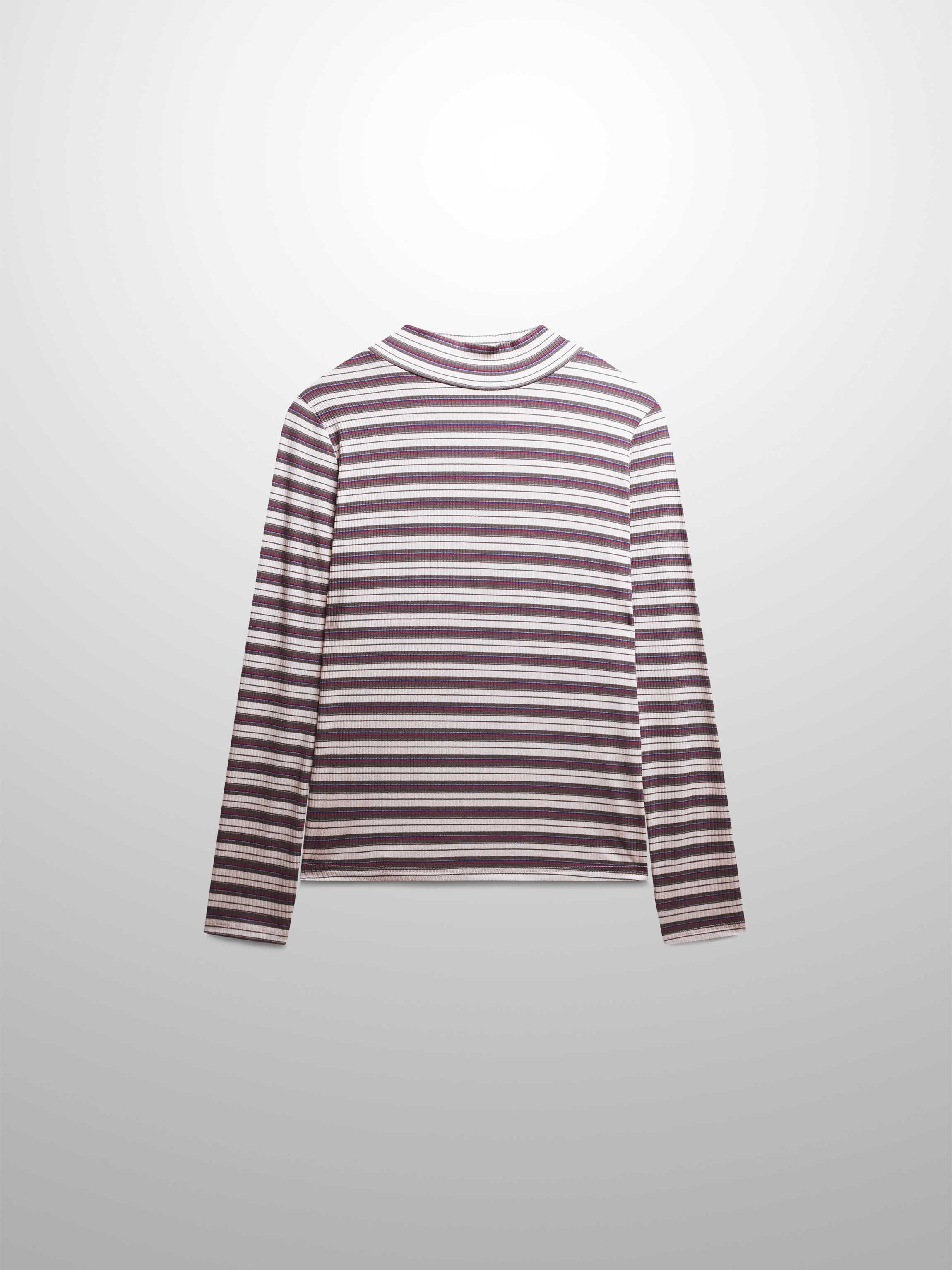 Striped Ribbed Turtleneck-Cream/Grey/Pink