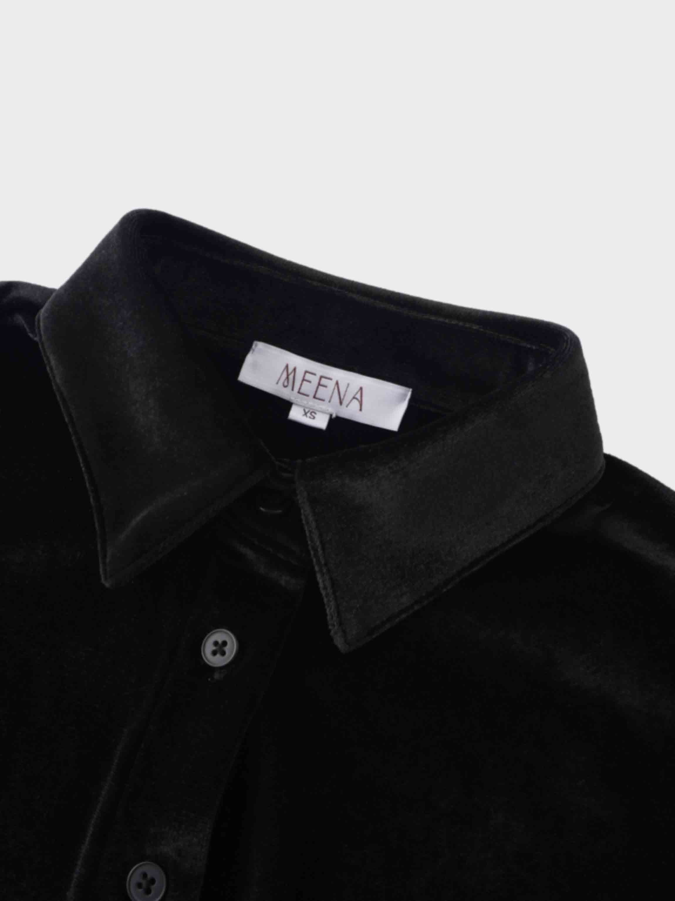 Velour Button Down Blouse-Black