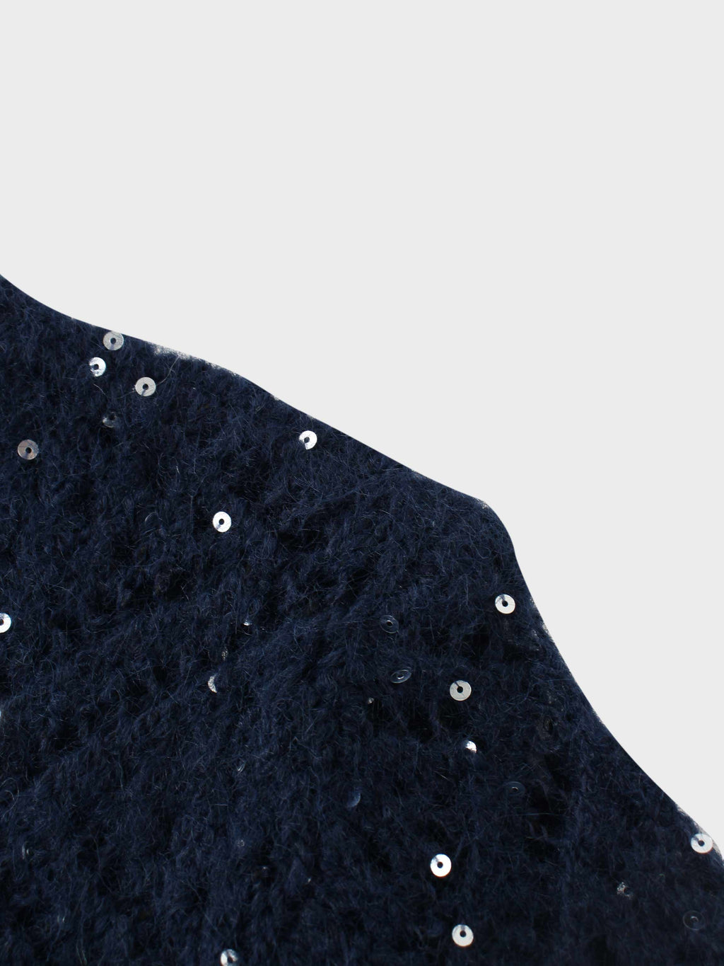 Open Crochet Knit Sequin Sweater-Navy