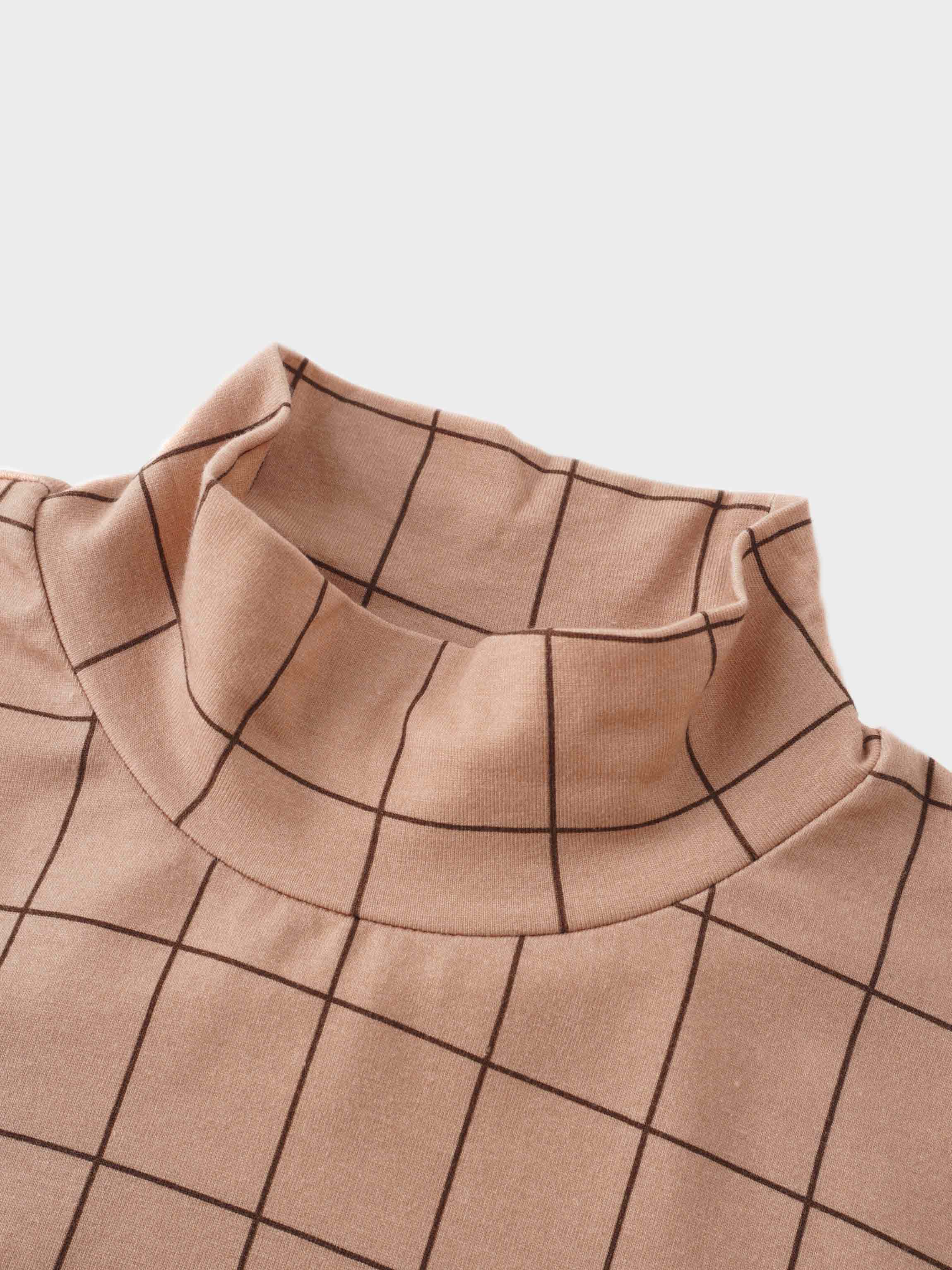 Printed Modal Turtleneck-Brown Windowpane