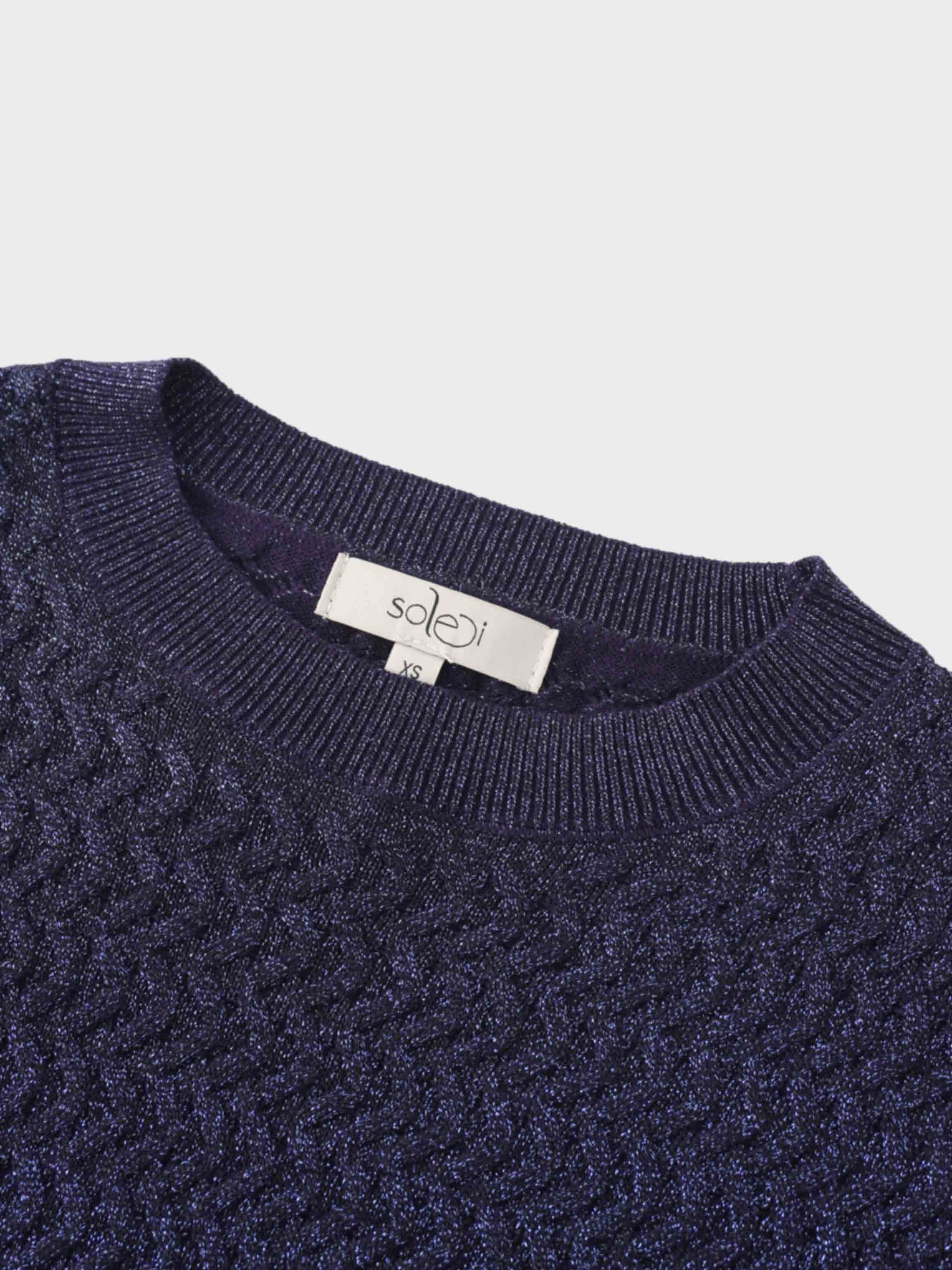Textured Lurex Crew Sweater-Navy