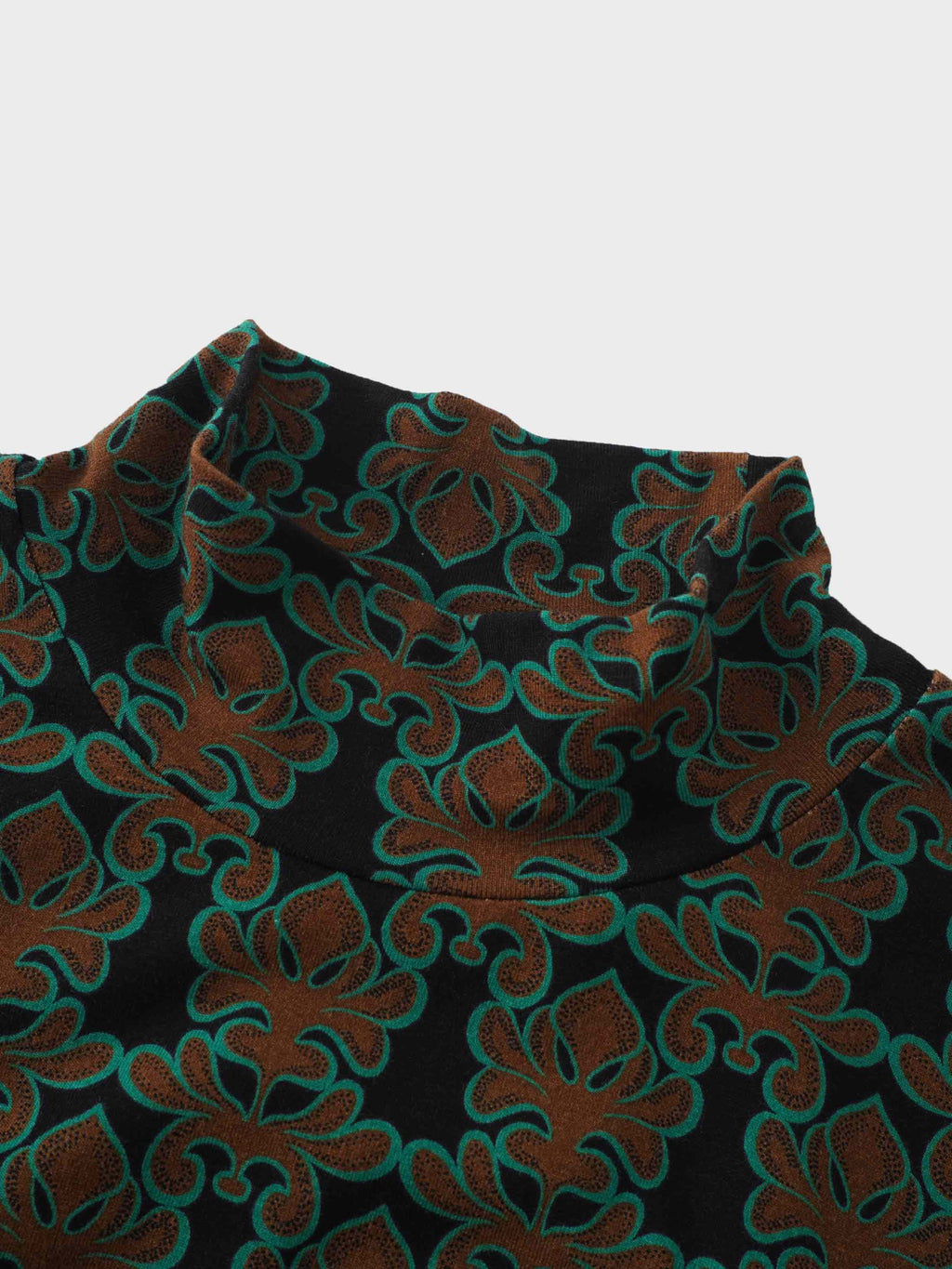 Printed Modal Turtleneck-Green/Brown Clover