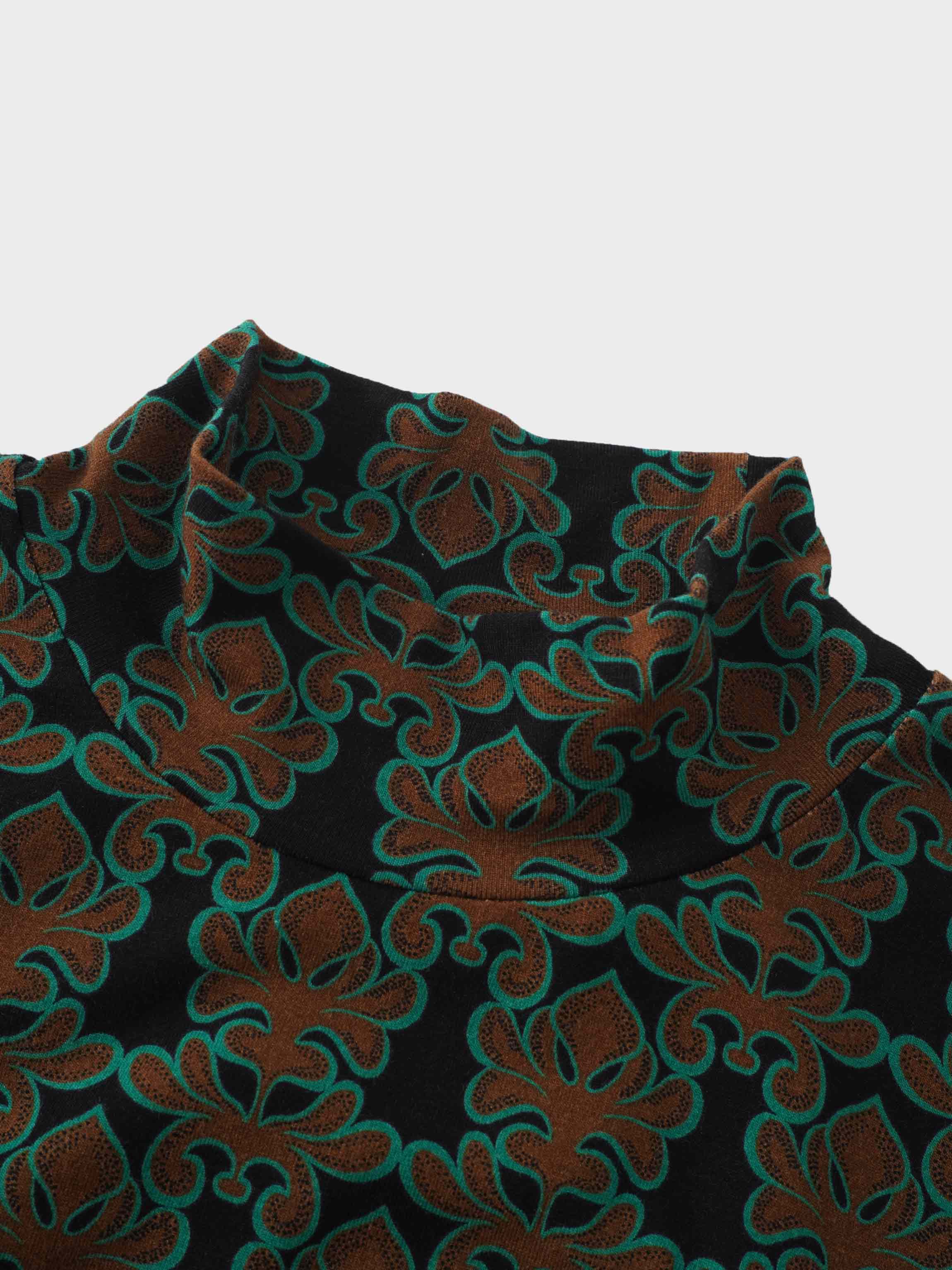 Printed Modal Turtleneck-Green/Brown Clover