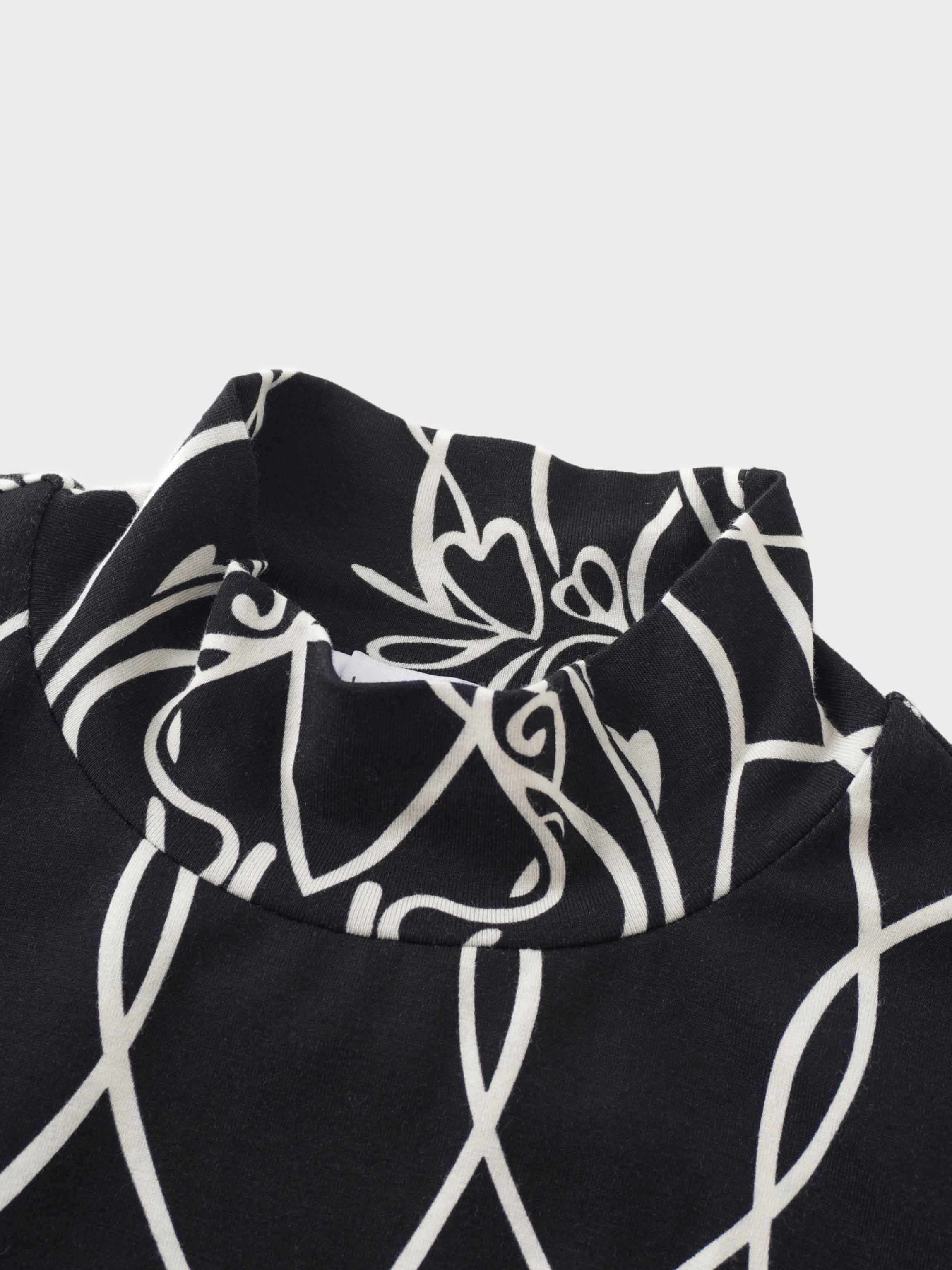 Printed Modal Turtleneck-Floral Vines Black