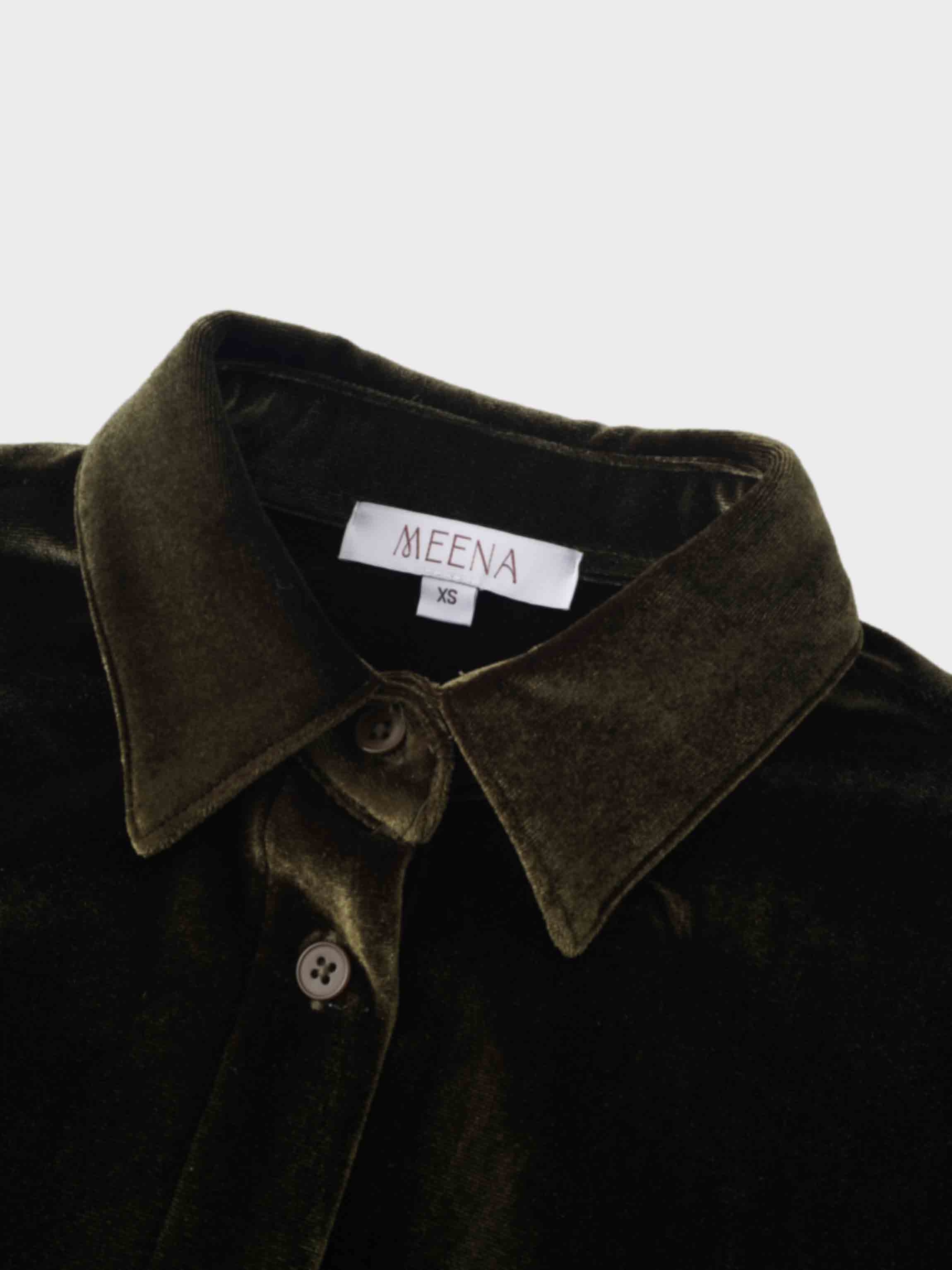 Velour Button Down Blouse-Green