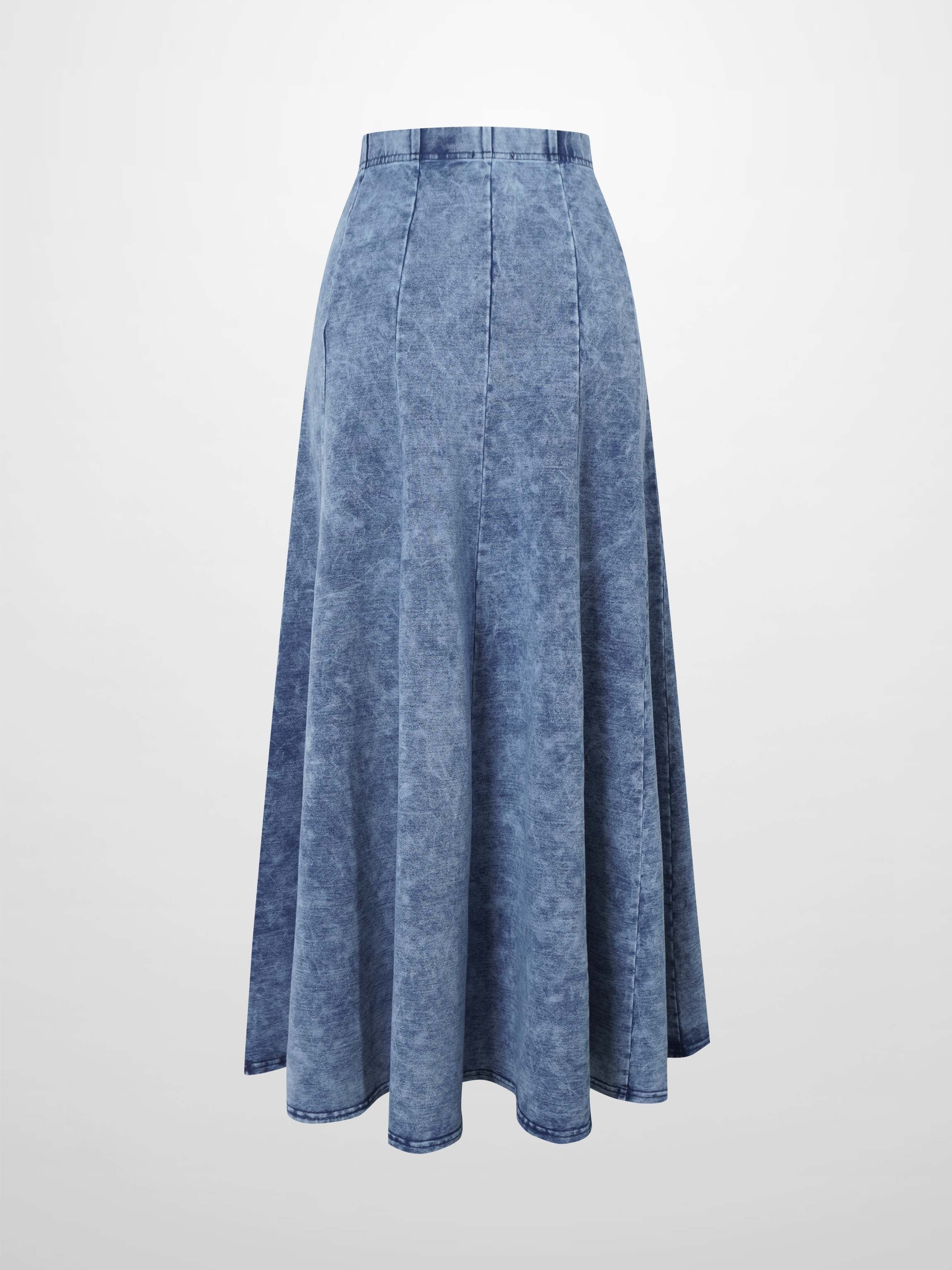 Paneled Flare Skirt 37"-Light Blue Wash