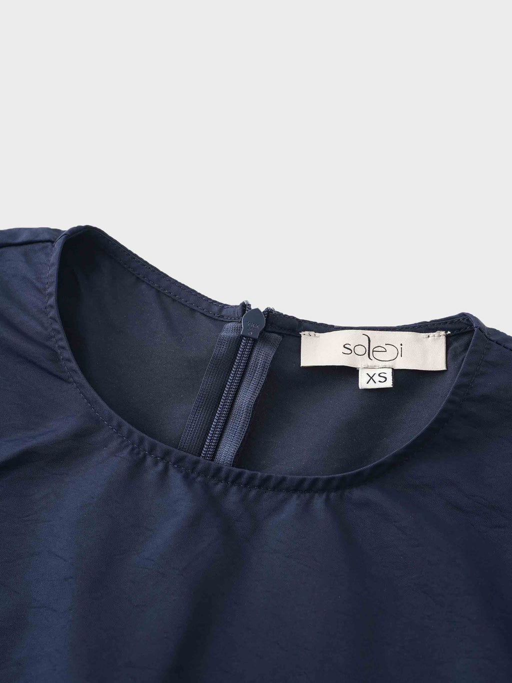 Bubble Sleeve Taffeta Top-Navy