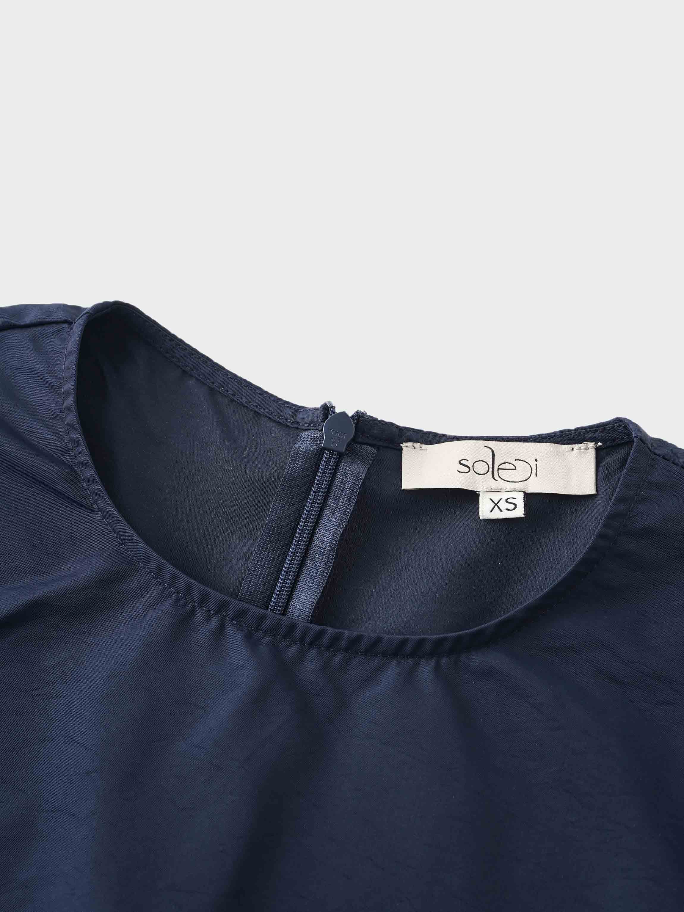 Bubble Sleeve Taffeta Top-Navy