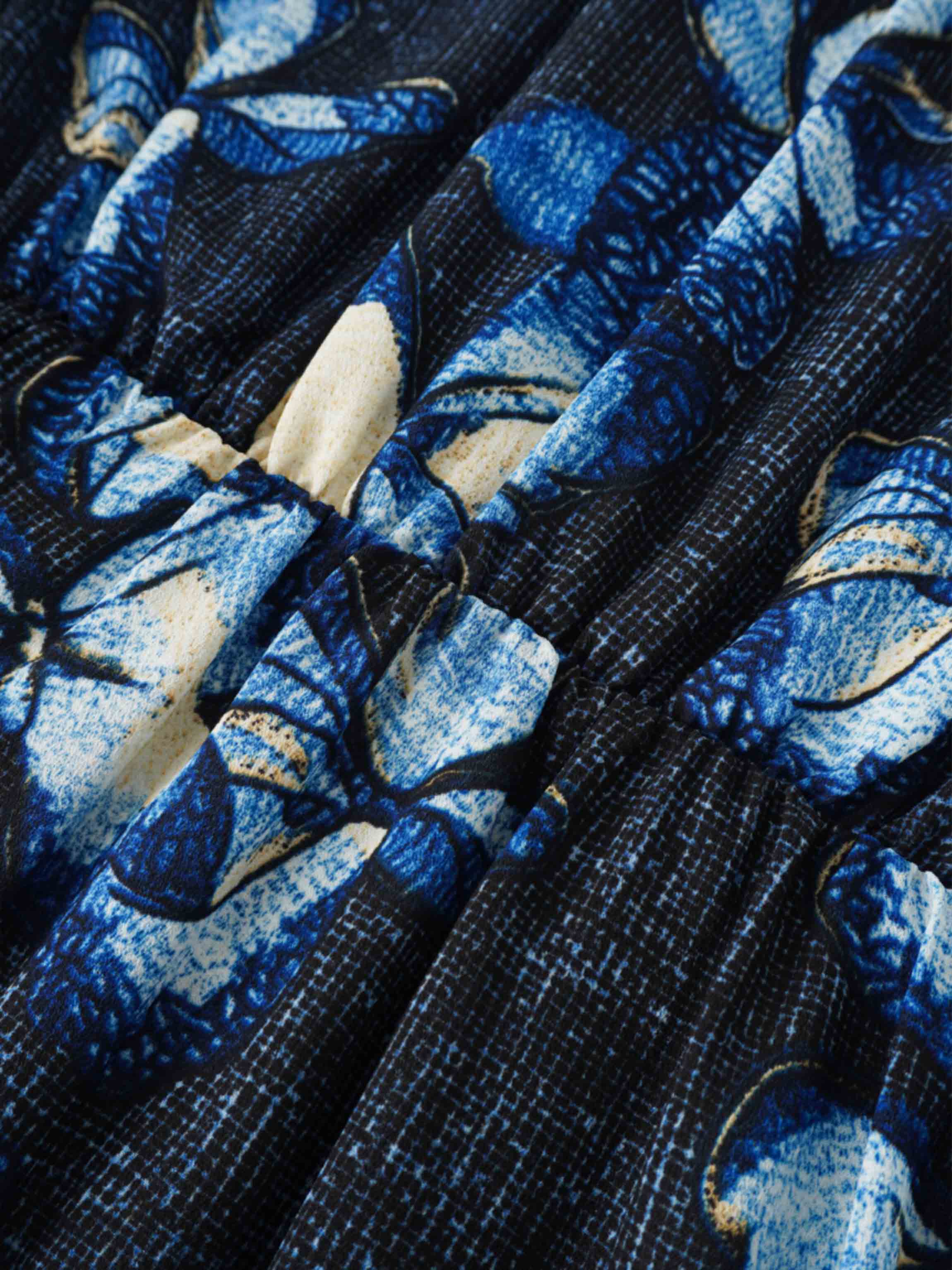 Layered Belted Dress-Blue Floral