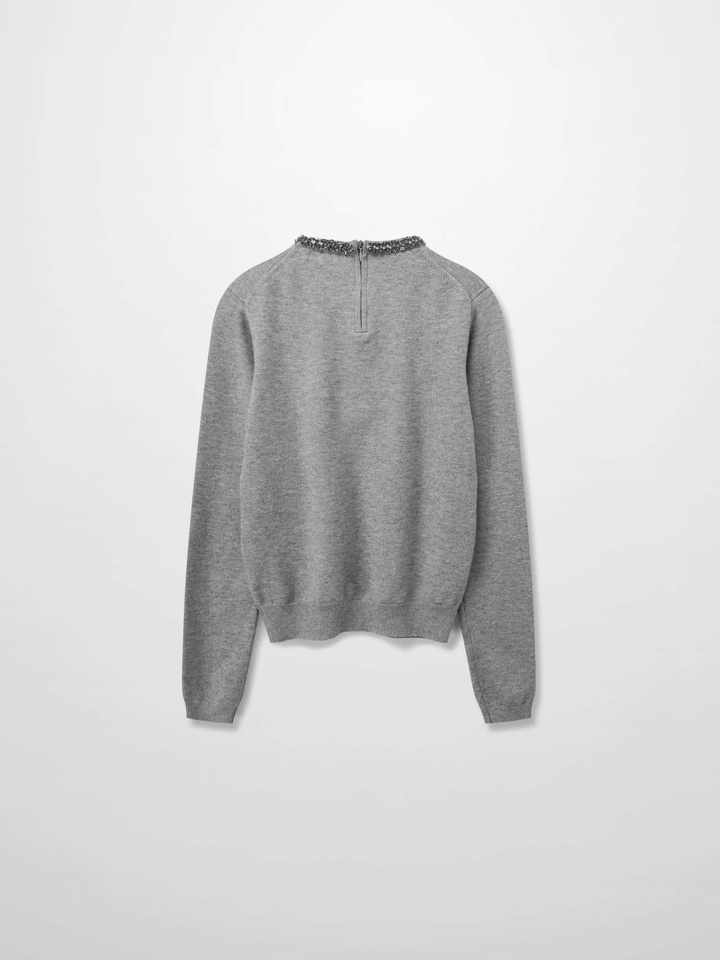 Embellished Crew Sweater-Grey