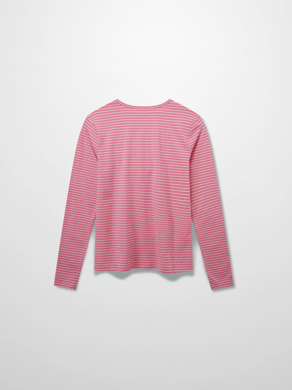 Flat Striped High V Long Sleeve-Pink/White