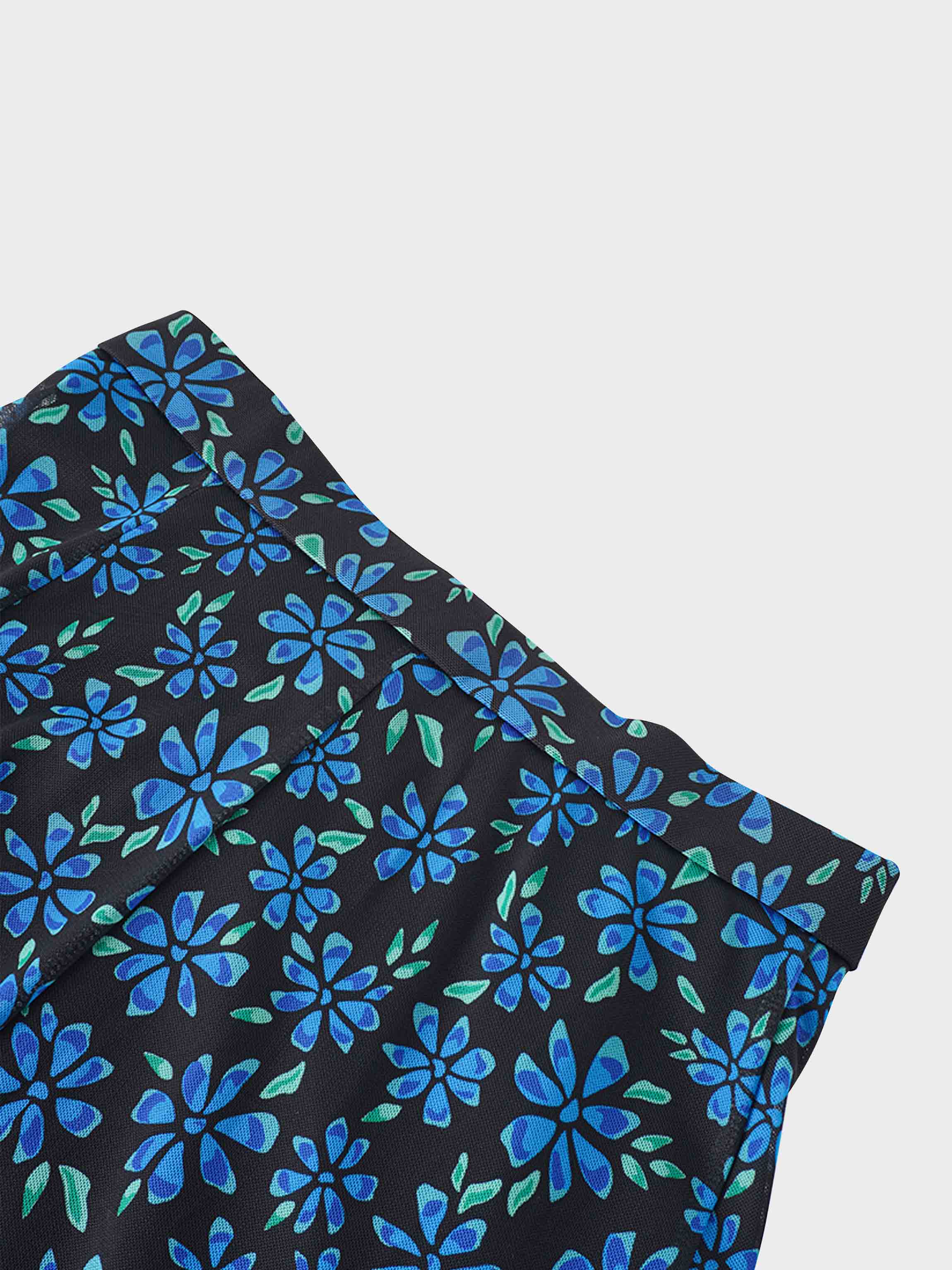 Mesh Trumpet Skirt-Blue Floral
