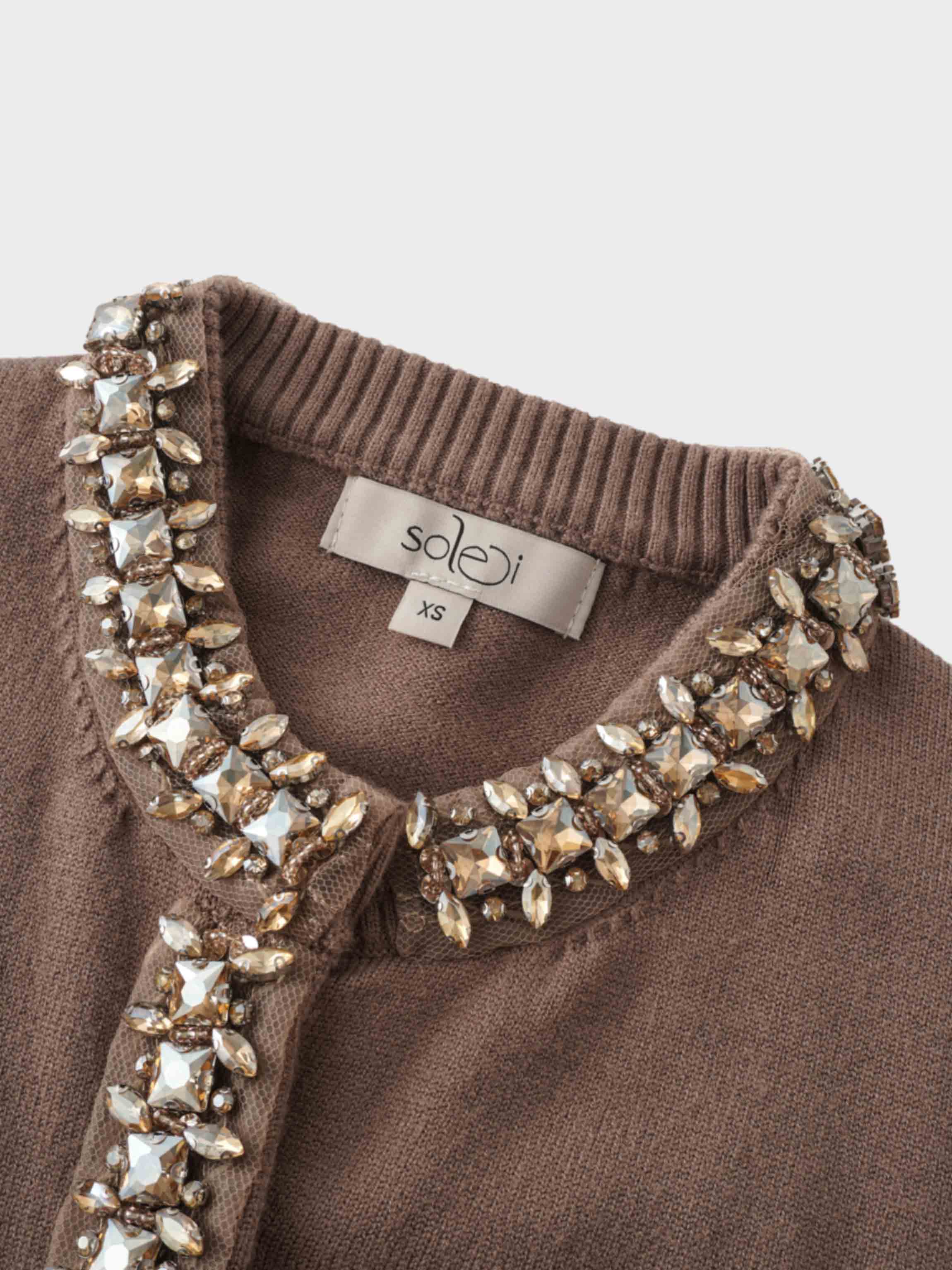 Embellished Cardigan Sweater-Mocha Mousse