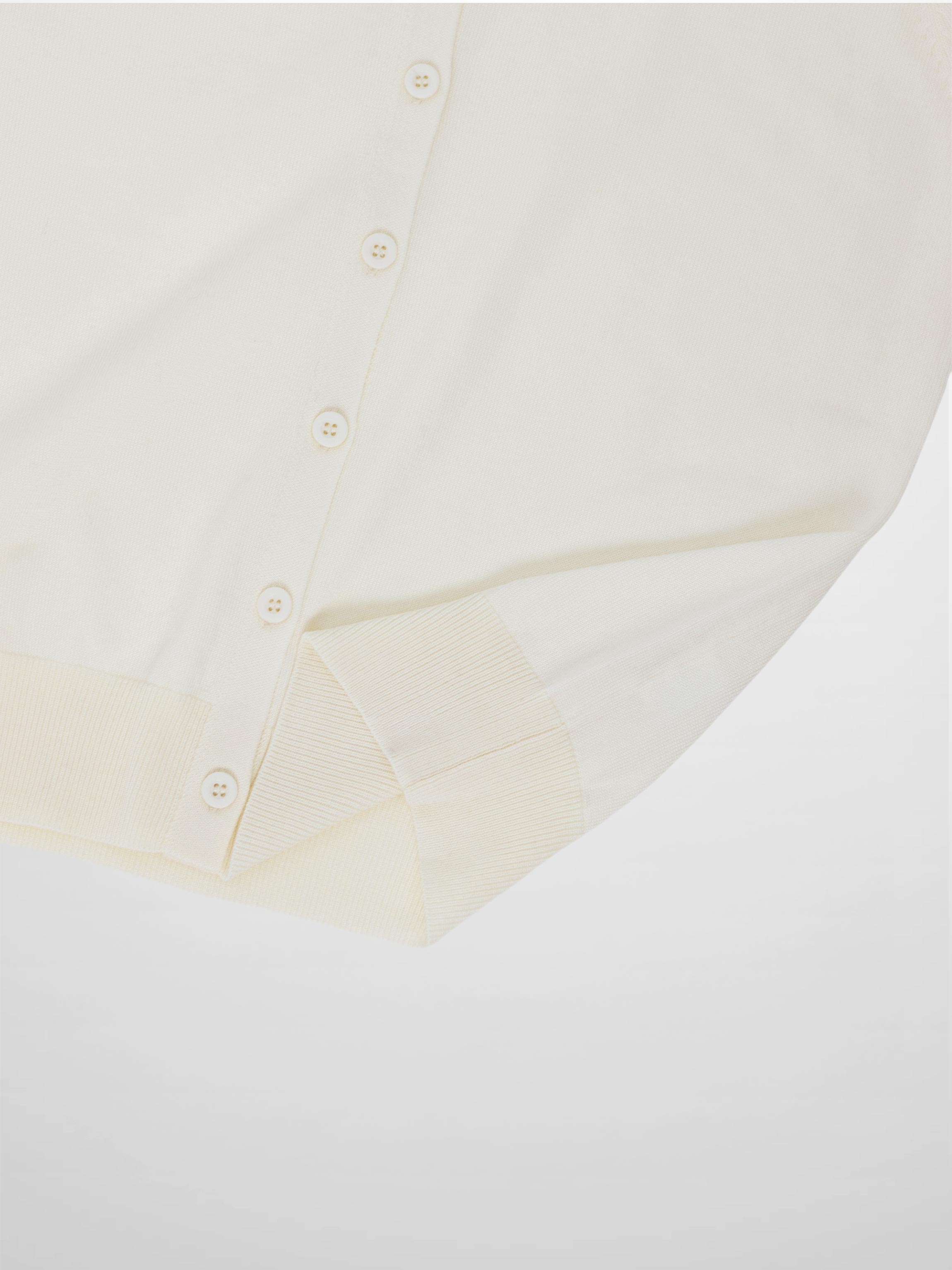 Wool Blend Collared Cardigan-Ivory