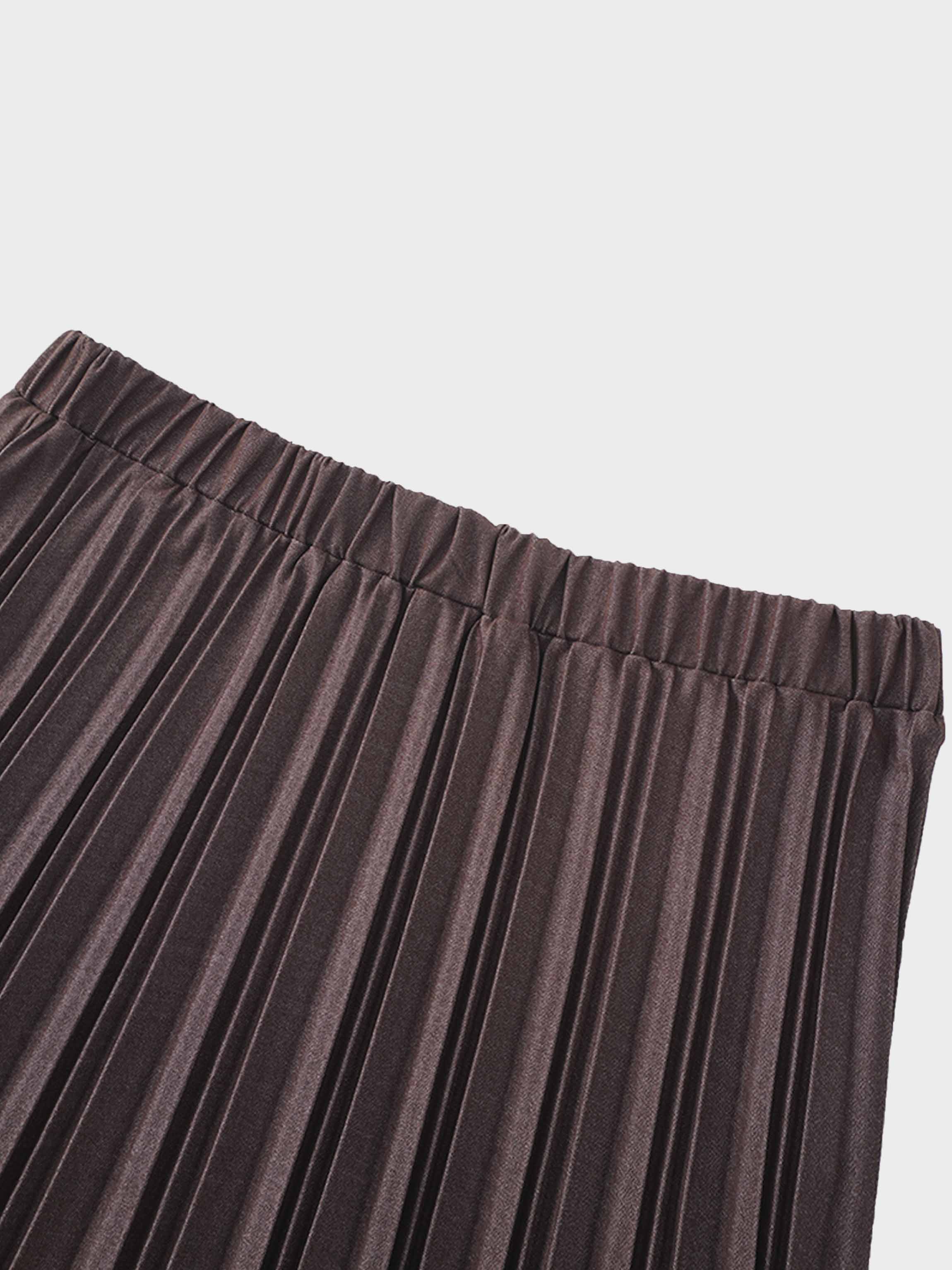Denim Pleated Skirt-Dark Brown