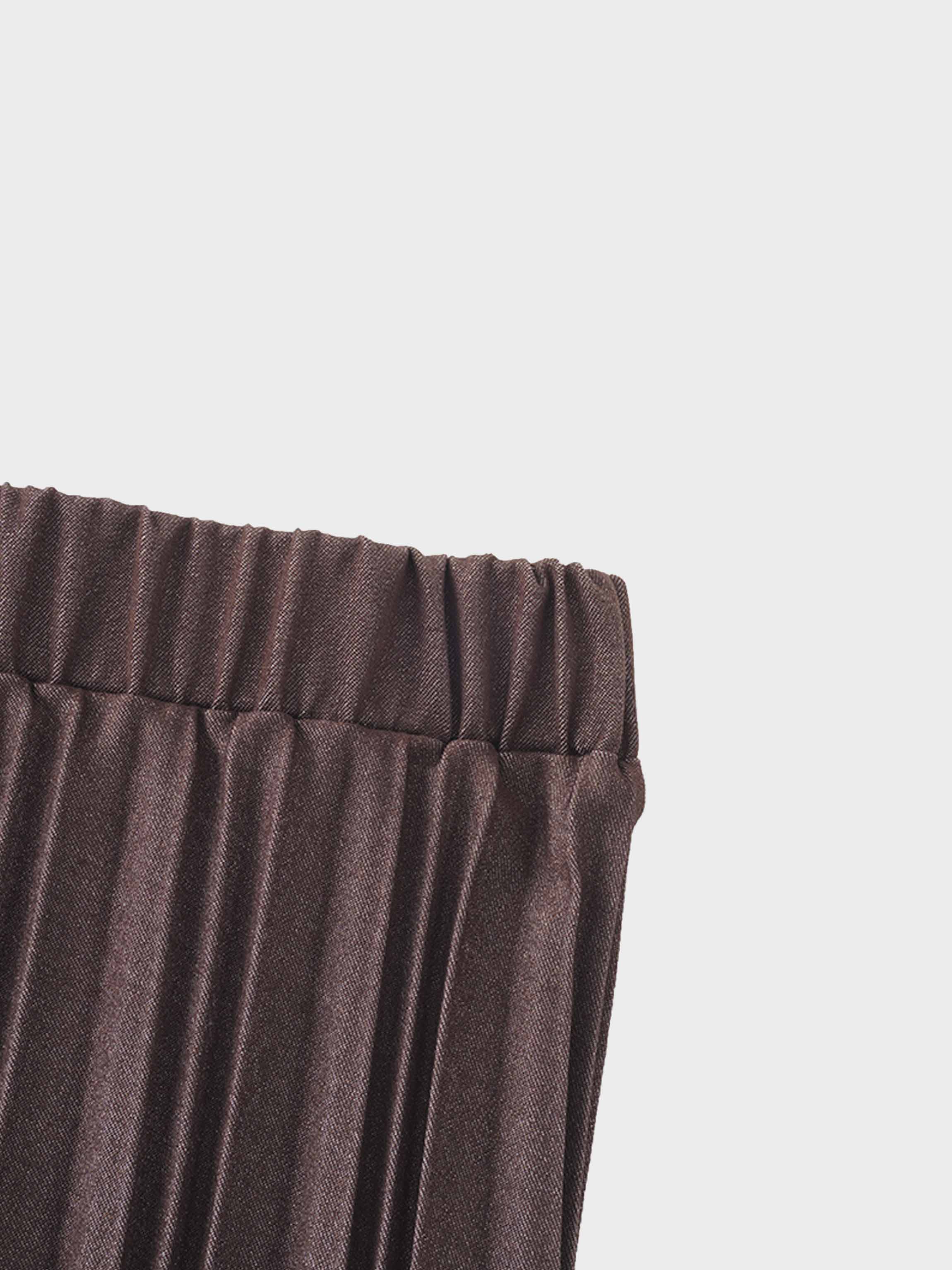 Denim Pleated Skirt-Dark Brown