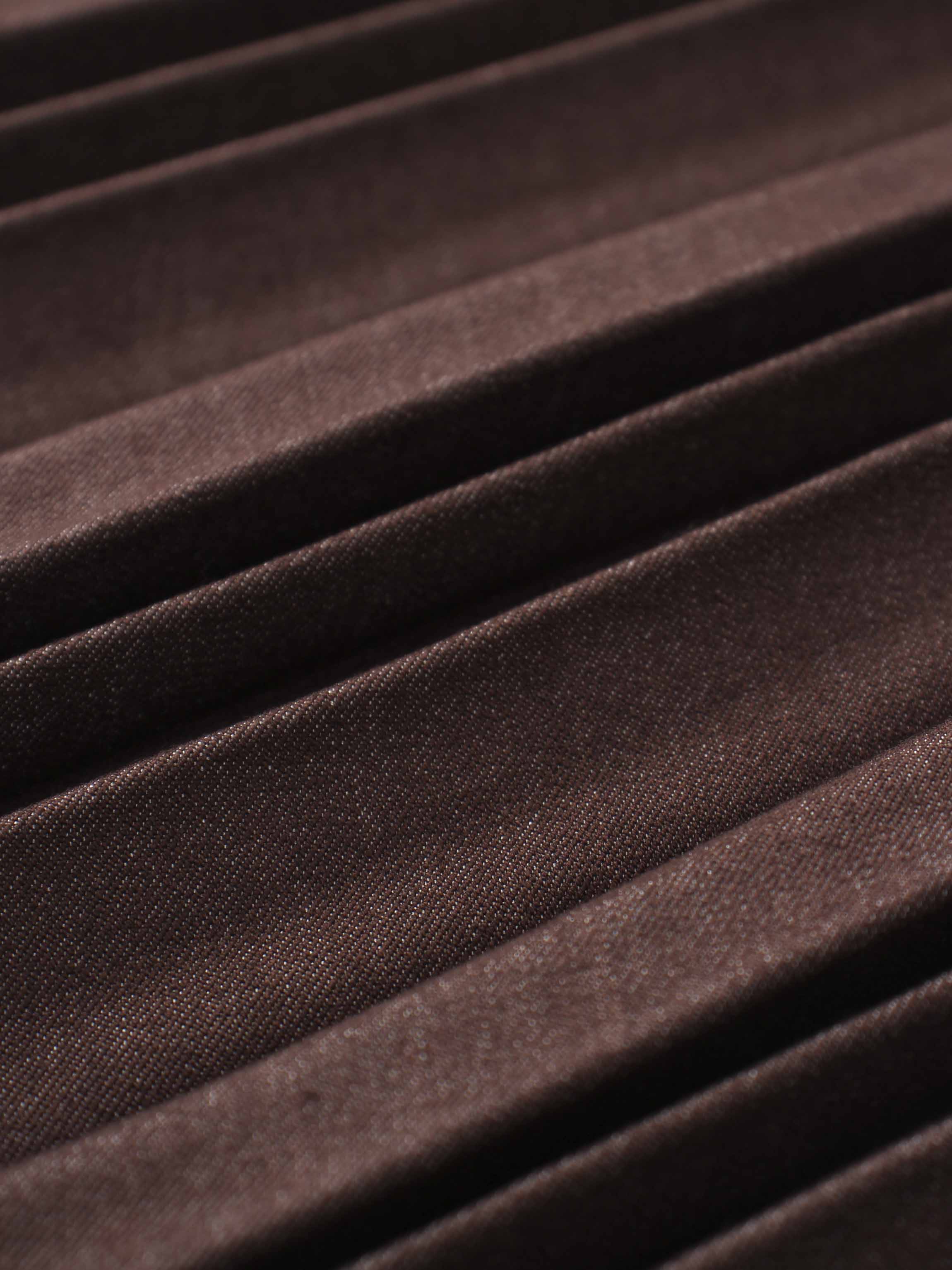 Denim Pleated Skirt-Dark Brown