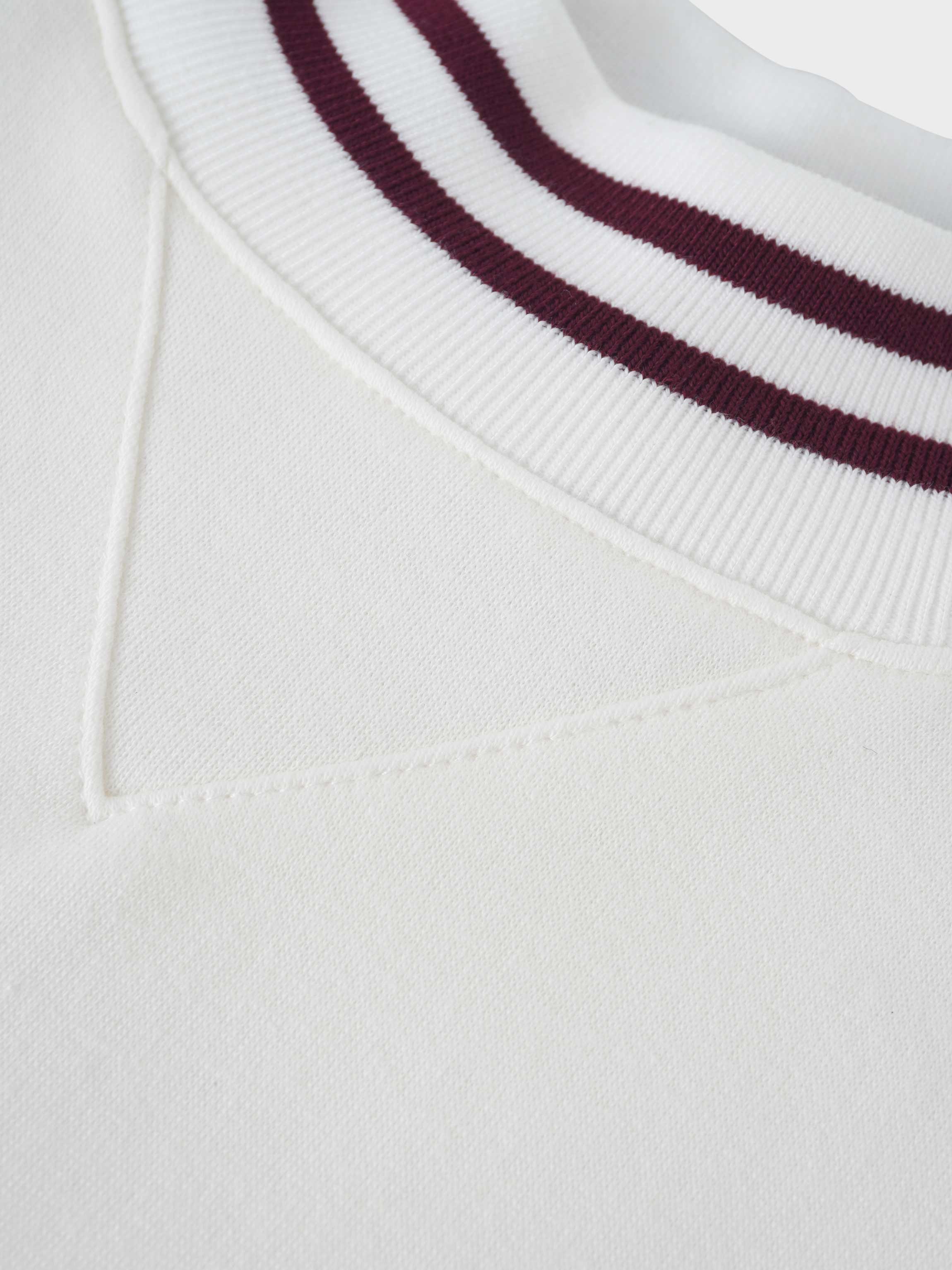 Striped High Neck Sweatshirt-White/Burgundy