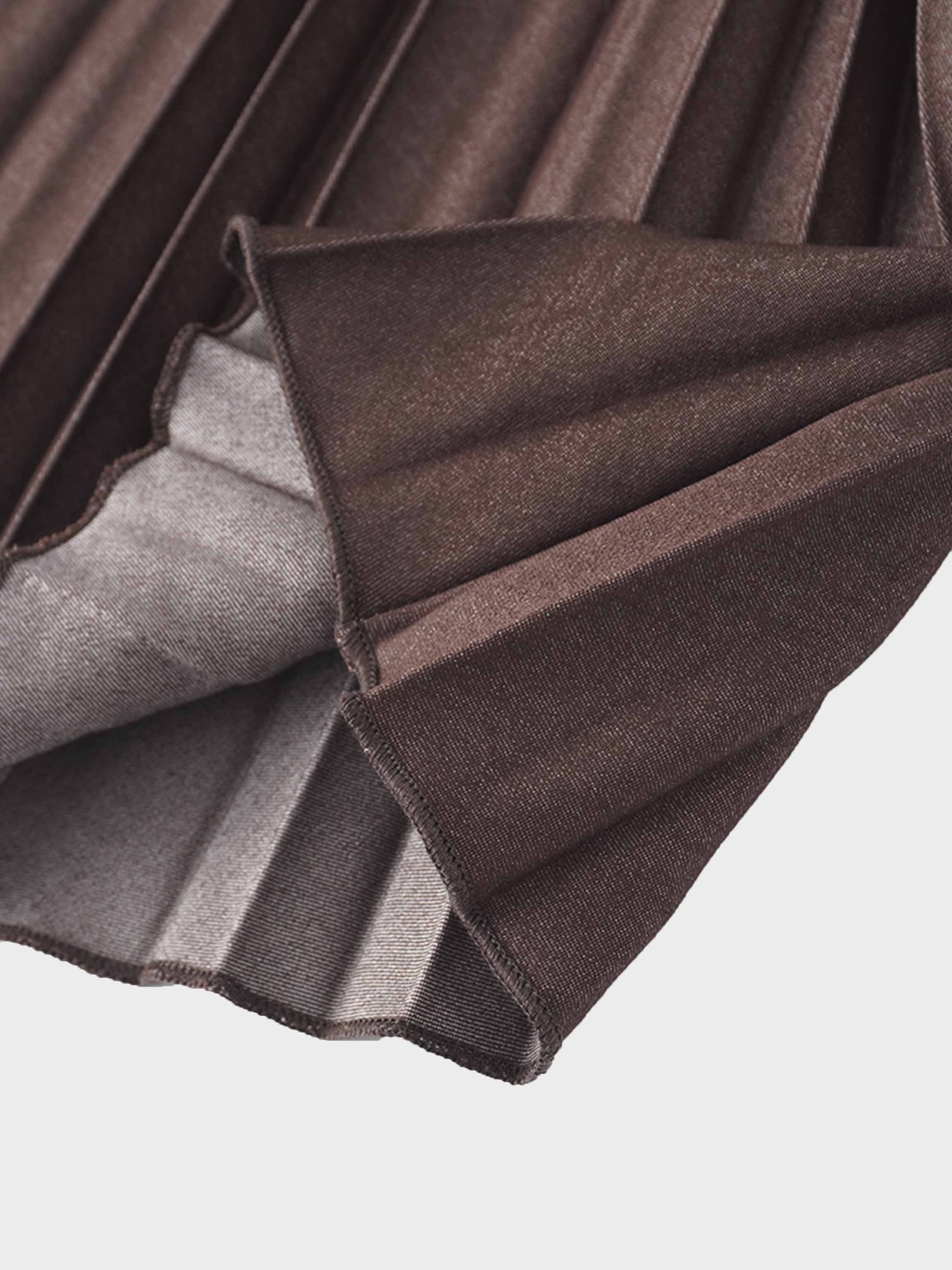 Denim Pleated Skirt-Dark Brown