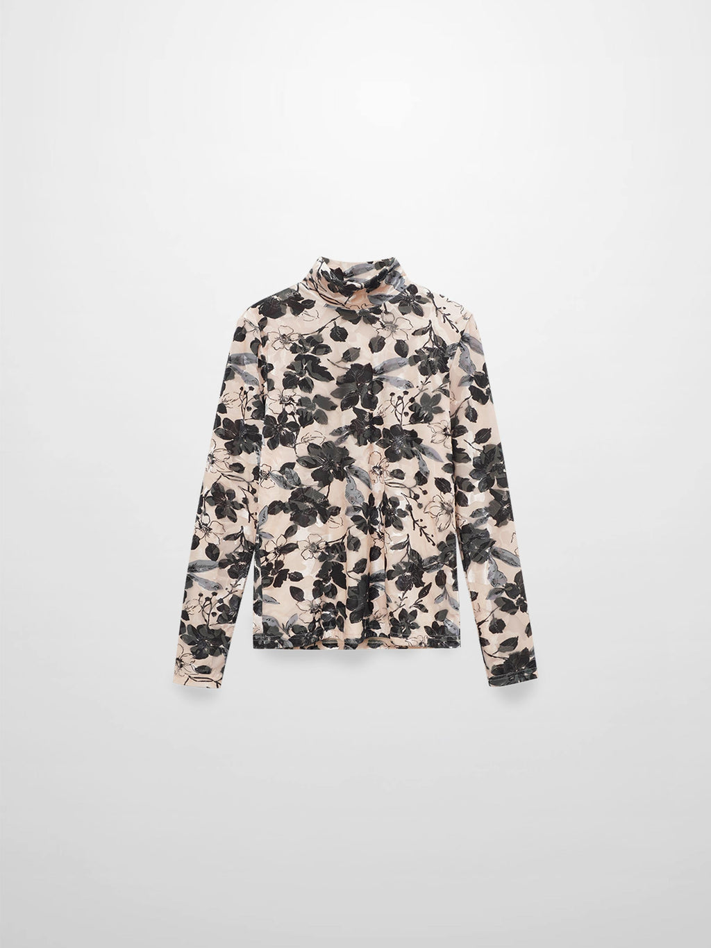 Velvet Printed Turtleneck-Floral