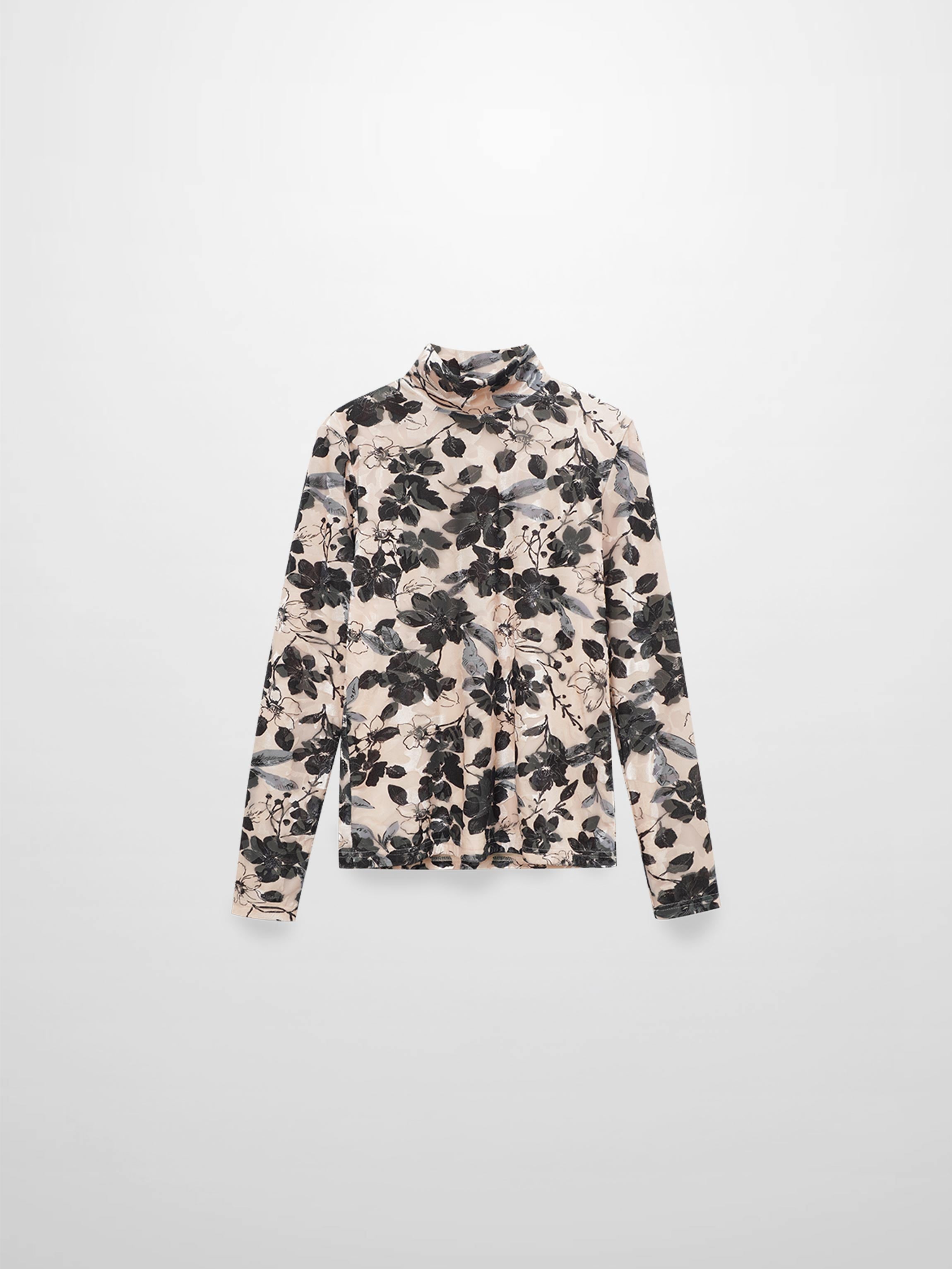Velvet Printed Turtleneck-Floral
