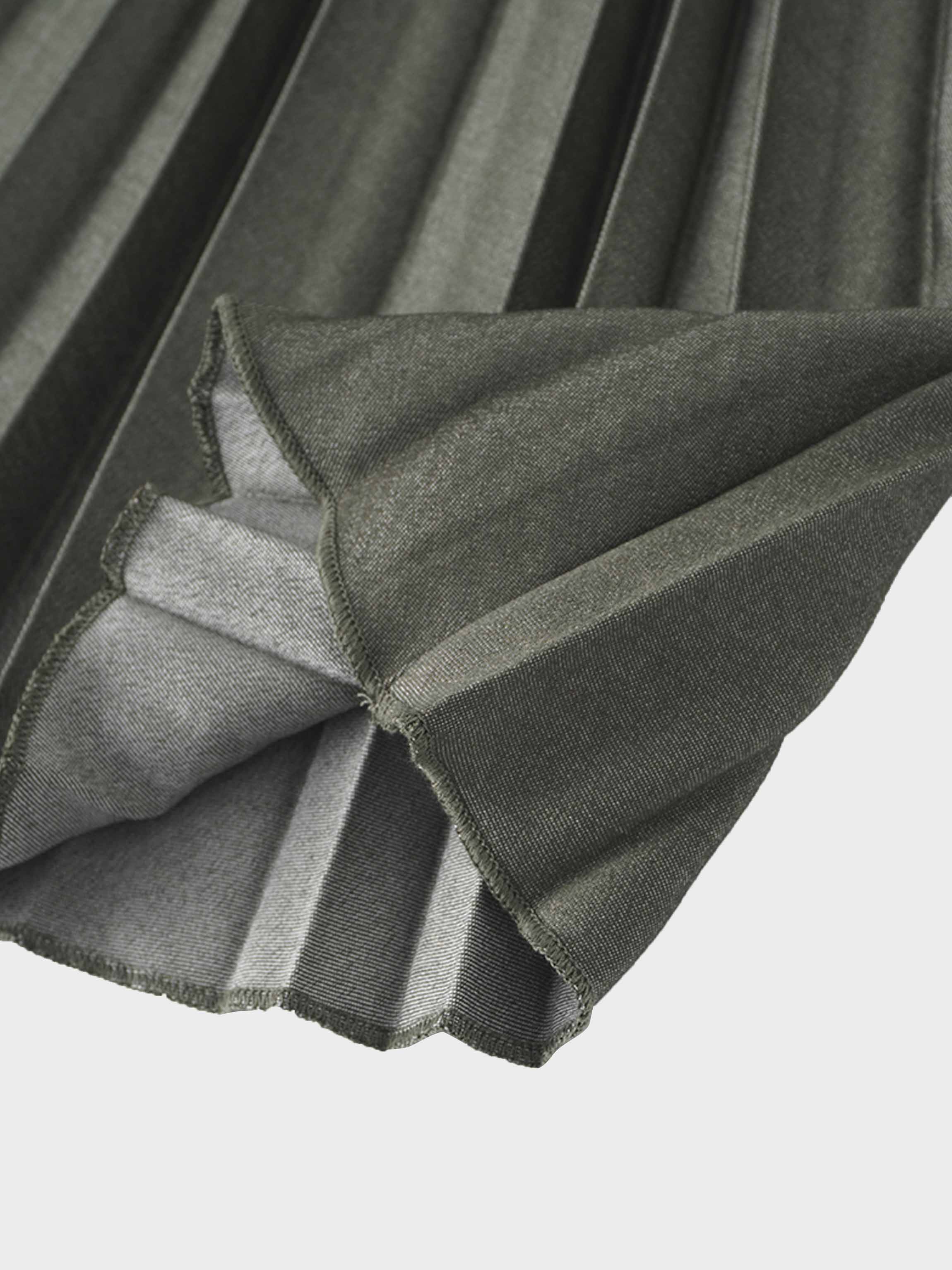 Denim Pleated Skirt-Olive