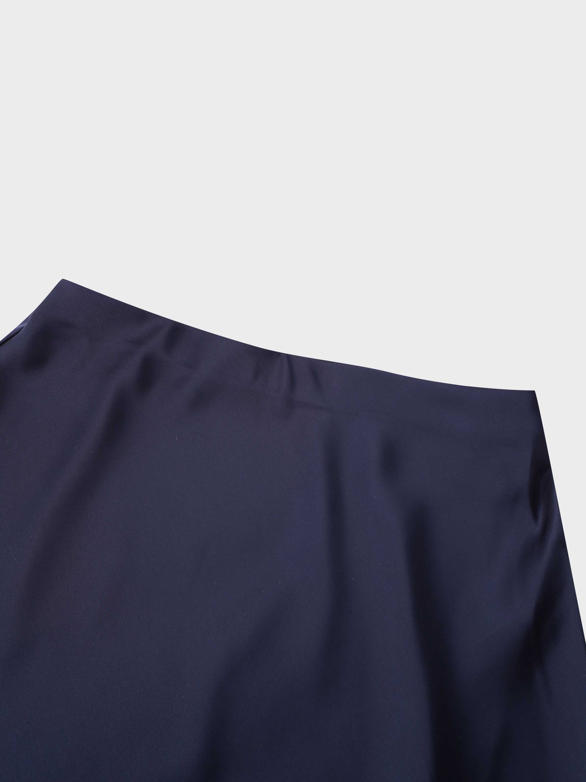 Solid Faux Satin Slip Skirt-Dark Blue/Navy
