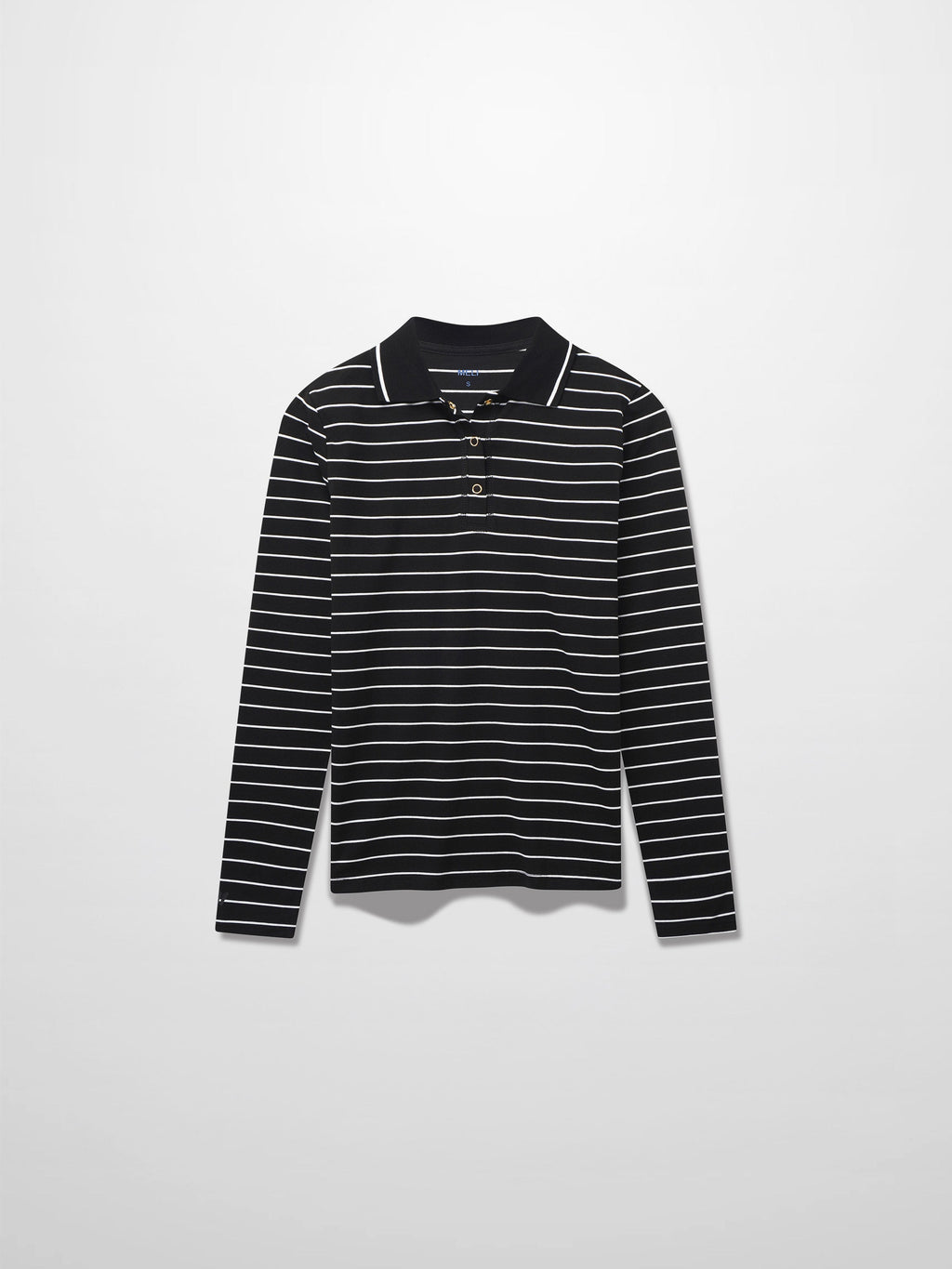 Striped Collar Snap Tee-Black/White