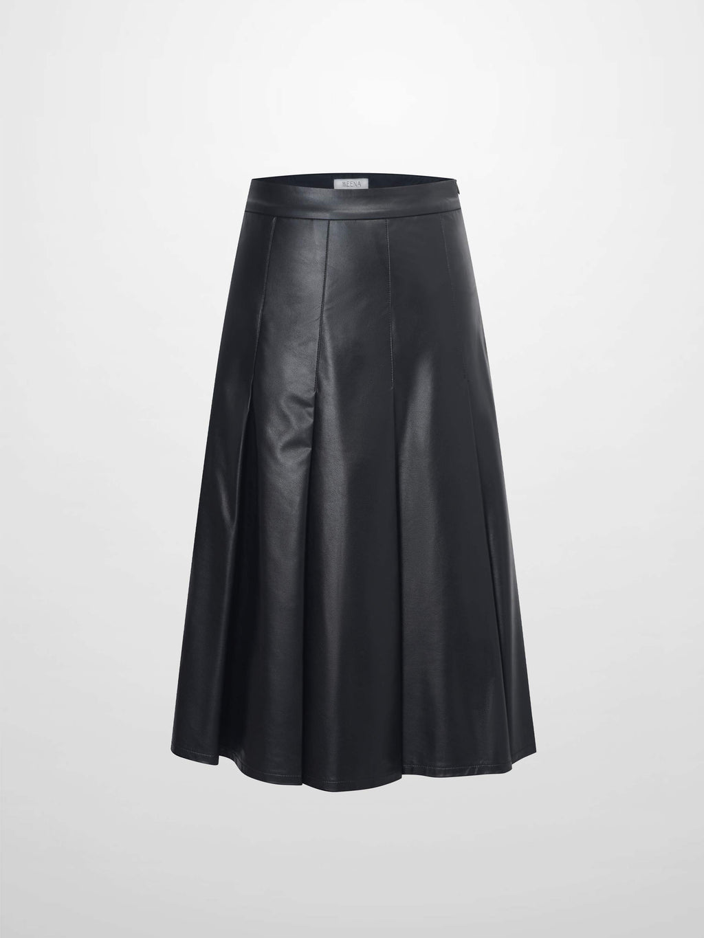 Faux Leather Stitch Down Pleated Skirt-Black