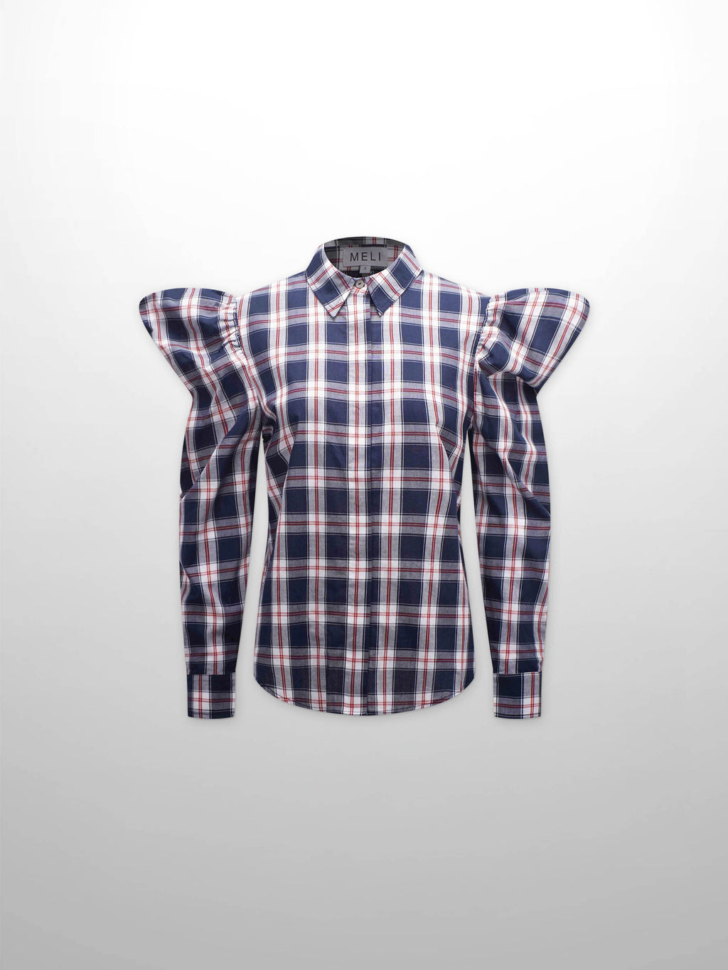 Puff Sleeve Blouse-Nautical Plaid