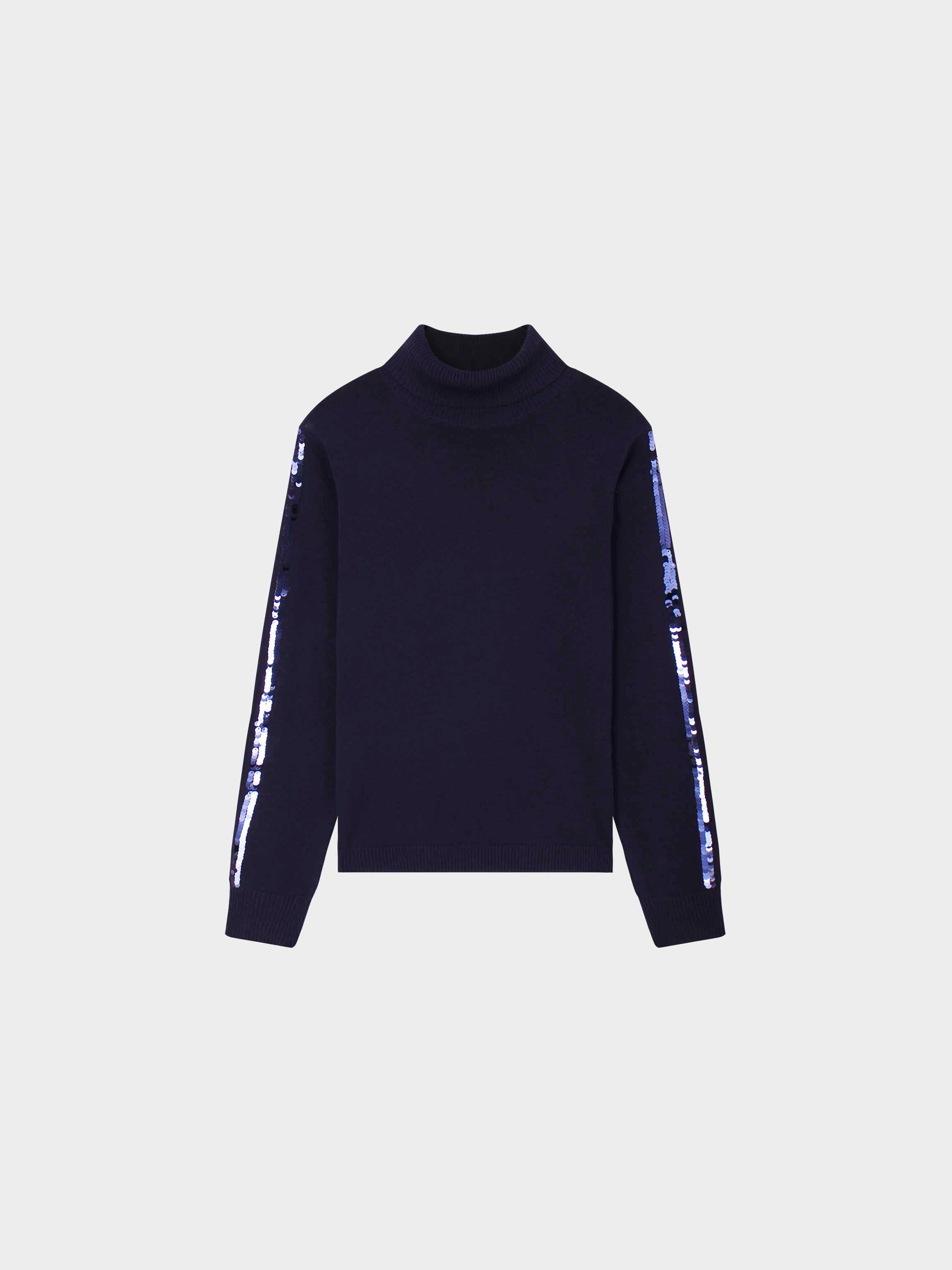 Sequin Trim Sweater-Navy