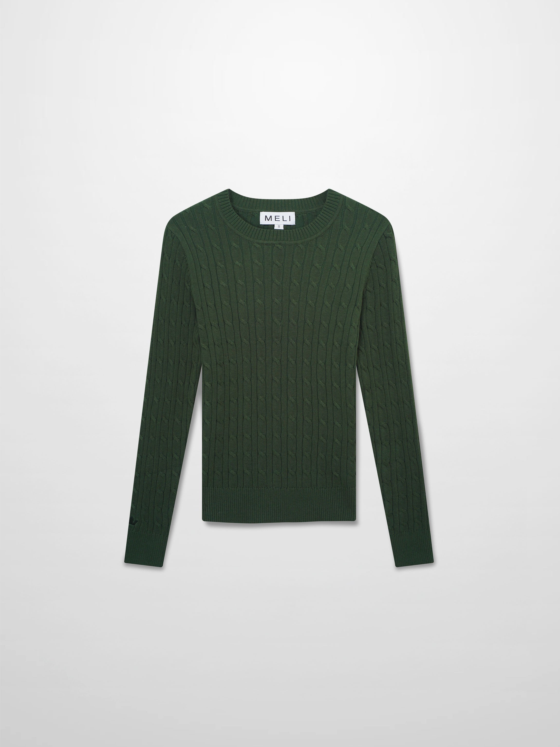 Crew Neck Cable Sweater-Hunter Green