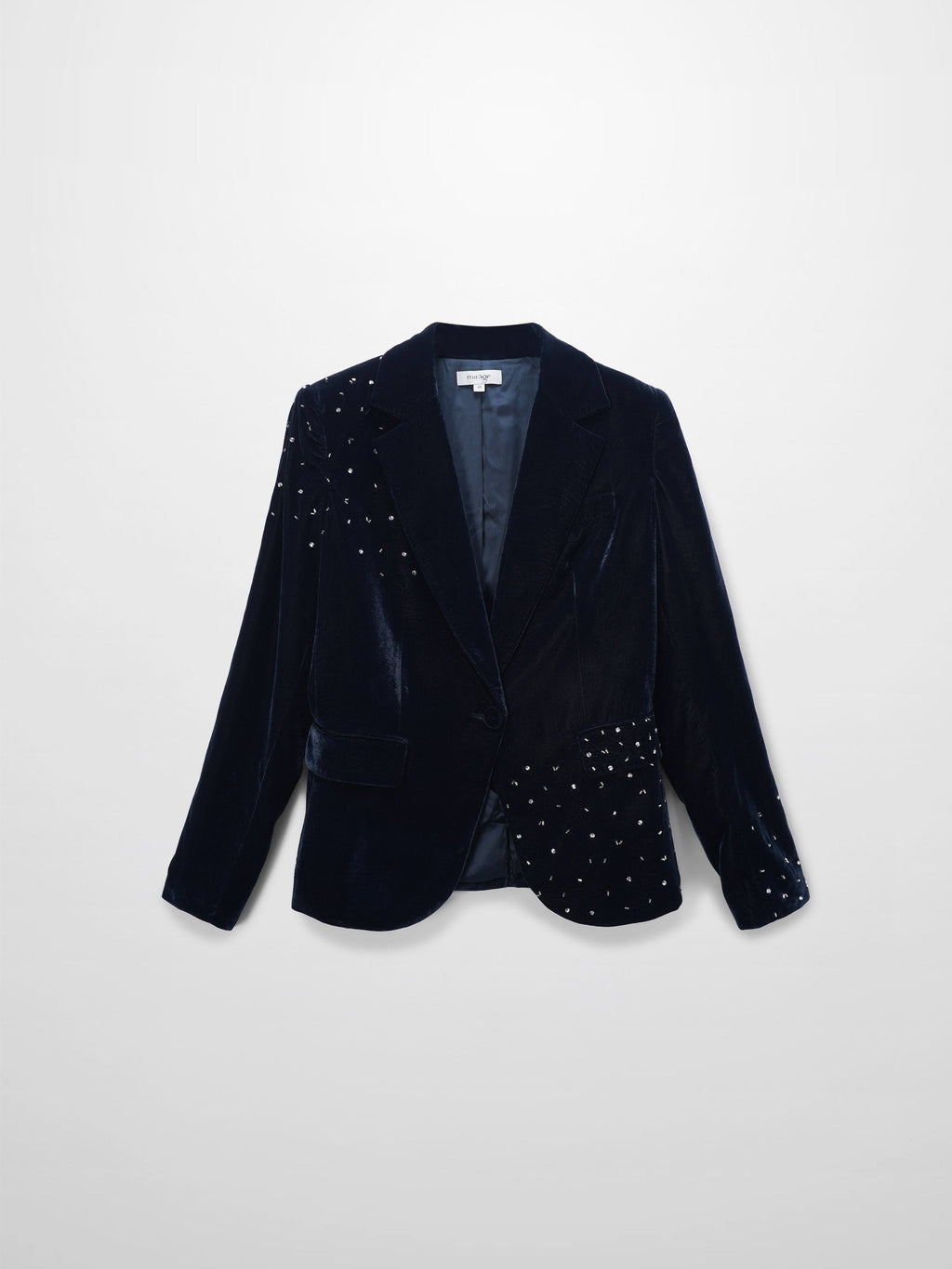 Embellished Velvet Blazer-Grey/Blue