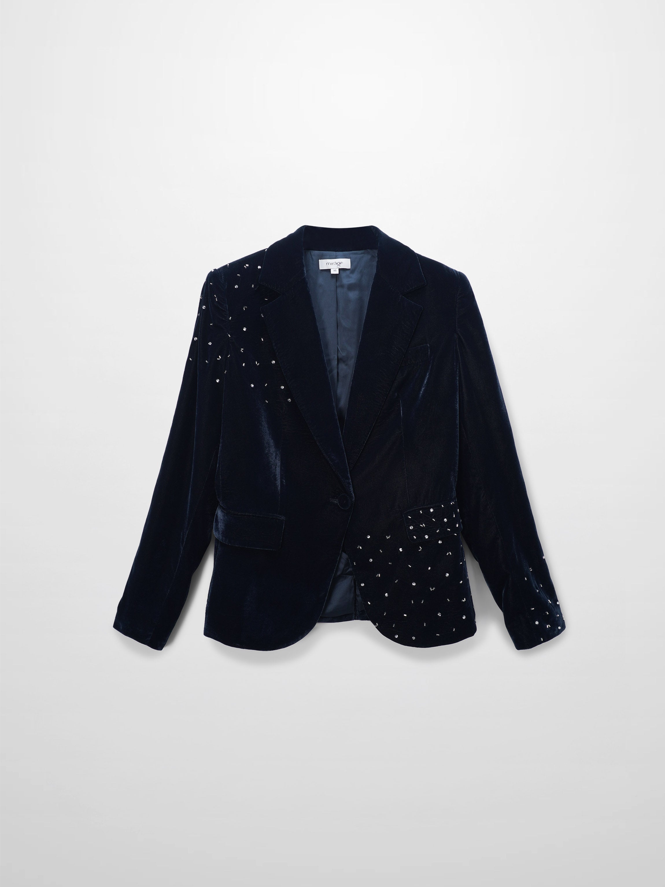 Embellished Velvet Blazer-Grey/Blue