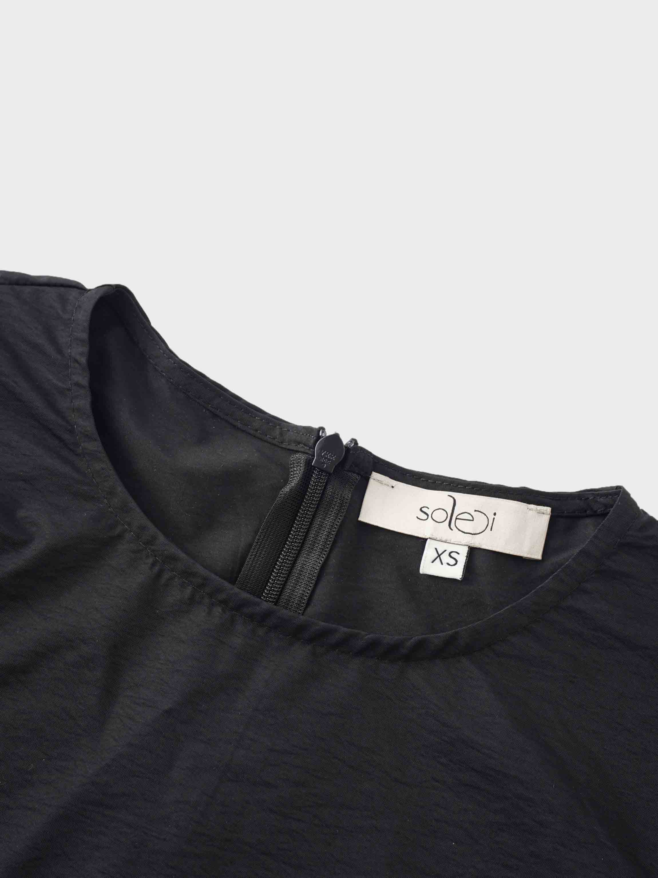 Bubble Sleeve Taffeta Top-Black