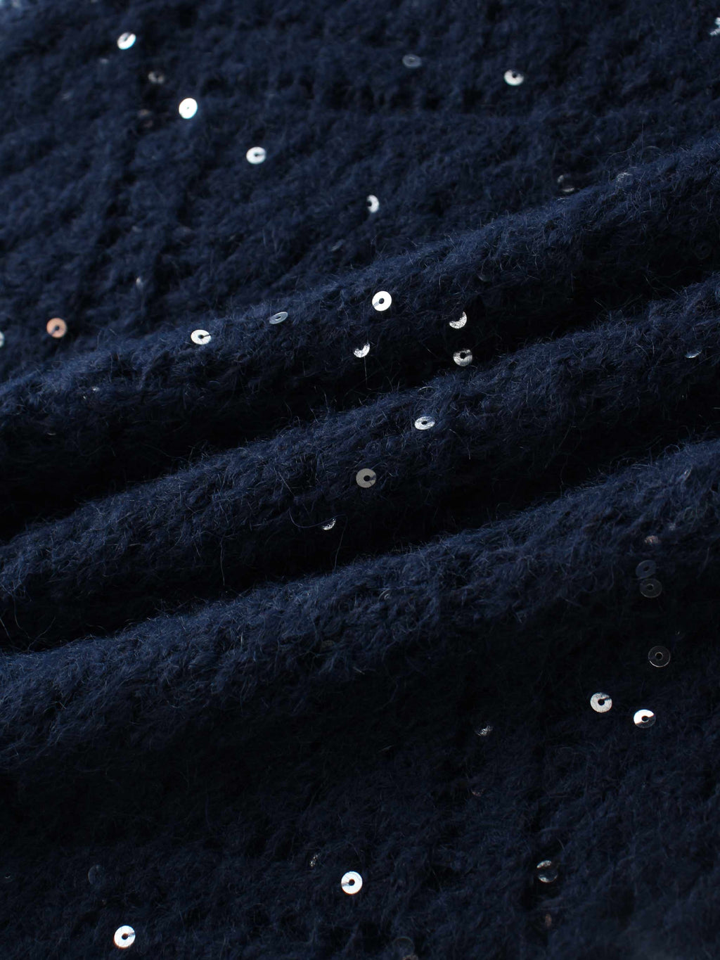 Open Crochet Knit Sequin Sweater-Navy