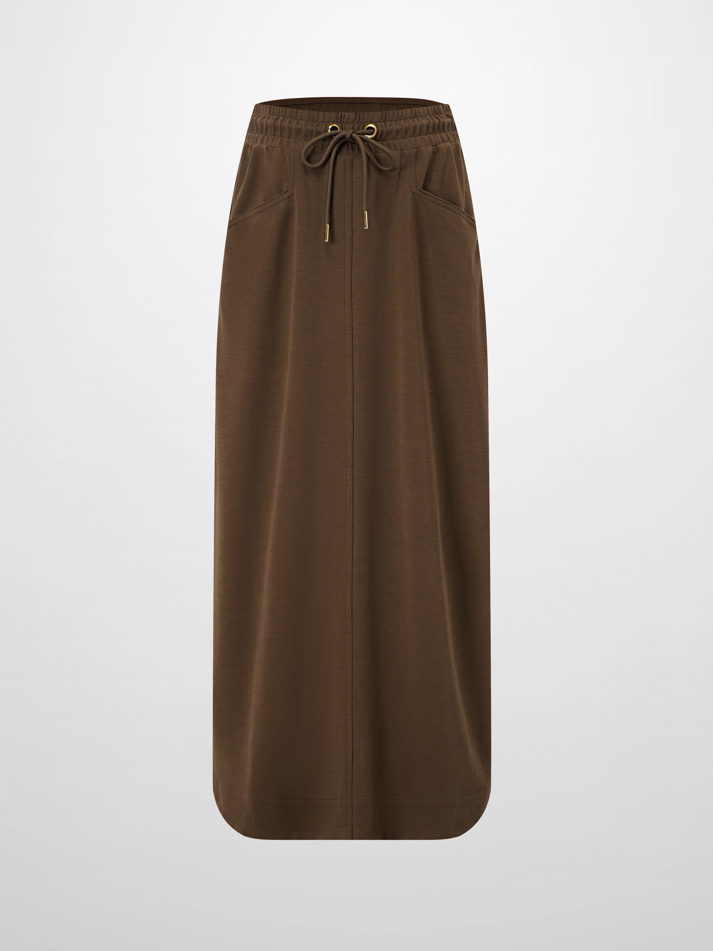 Drawstring Pocket T-Shirt Skirt-Brown