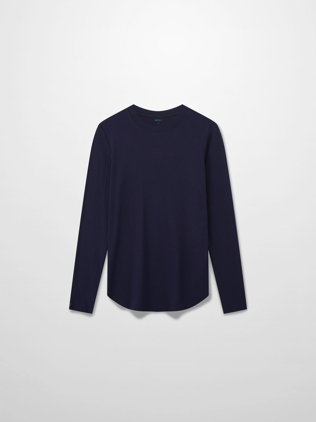 Rounded Hem Ribbed T-Shirt-Navy
