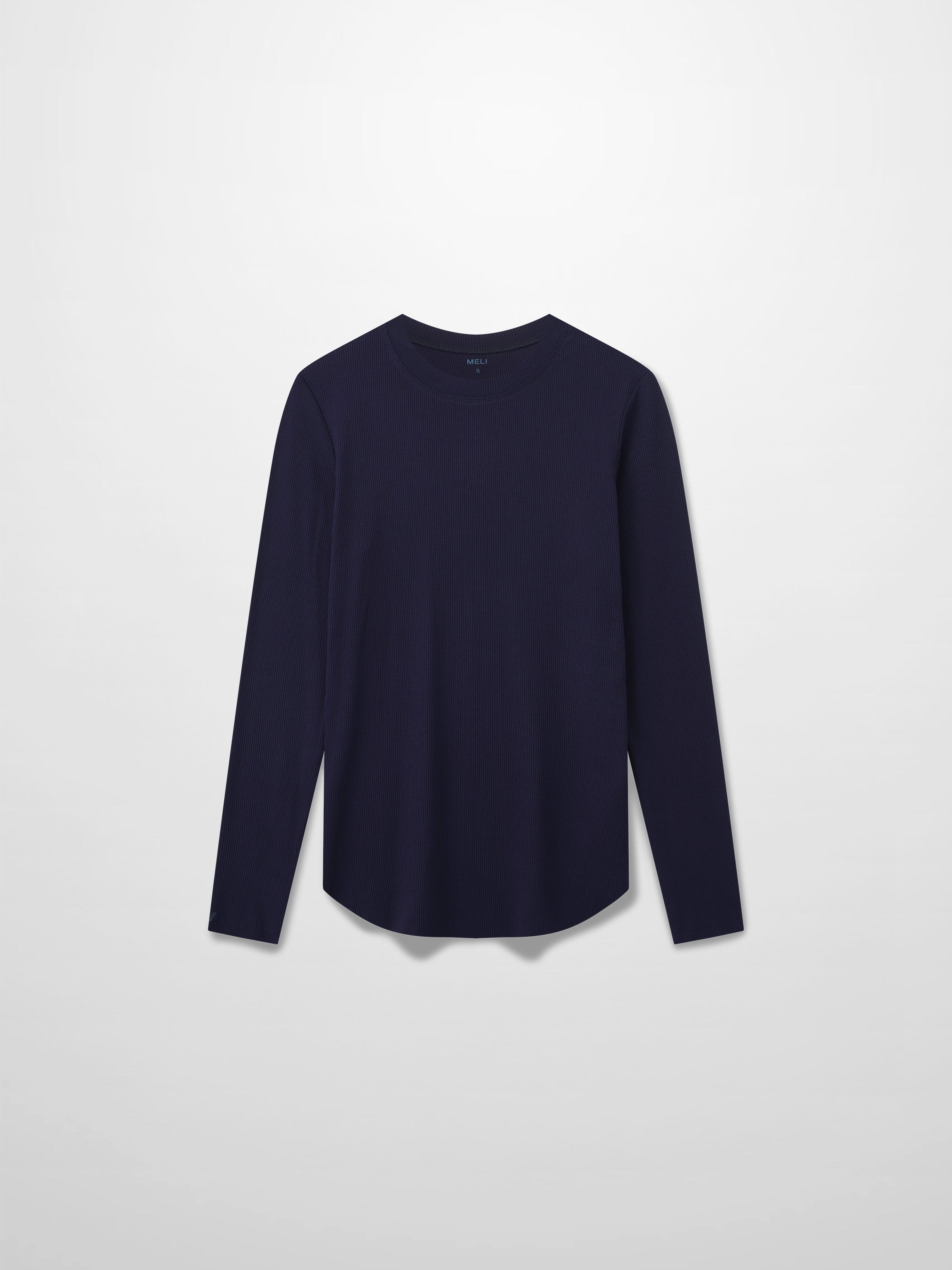 Rounded Hem Ribbed T-Shirt-Navy