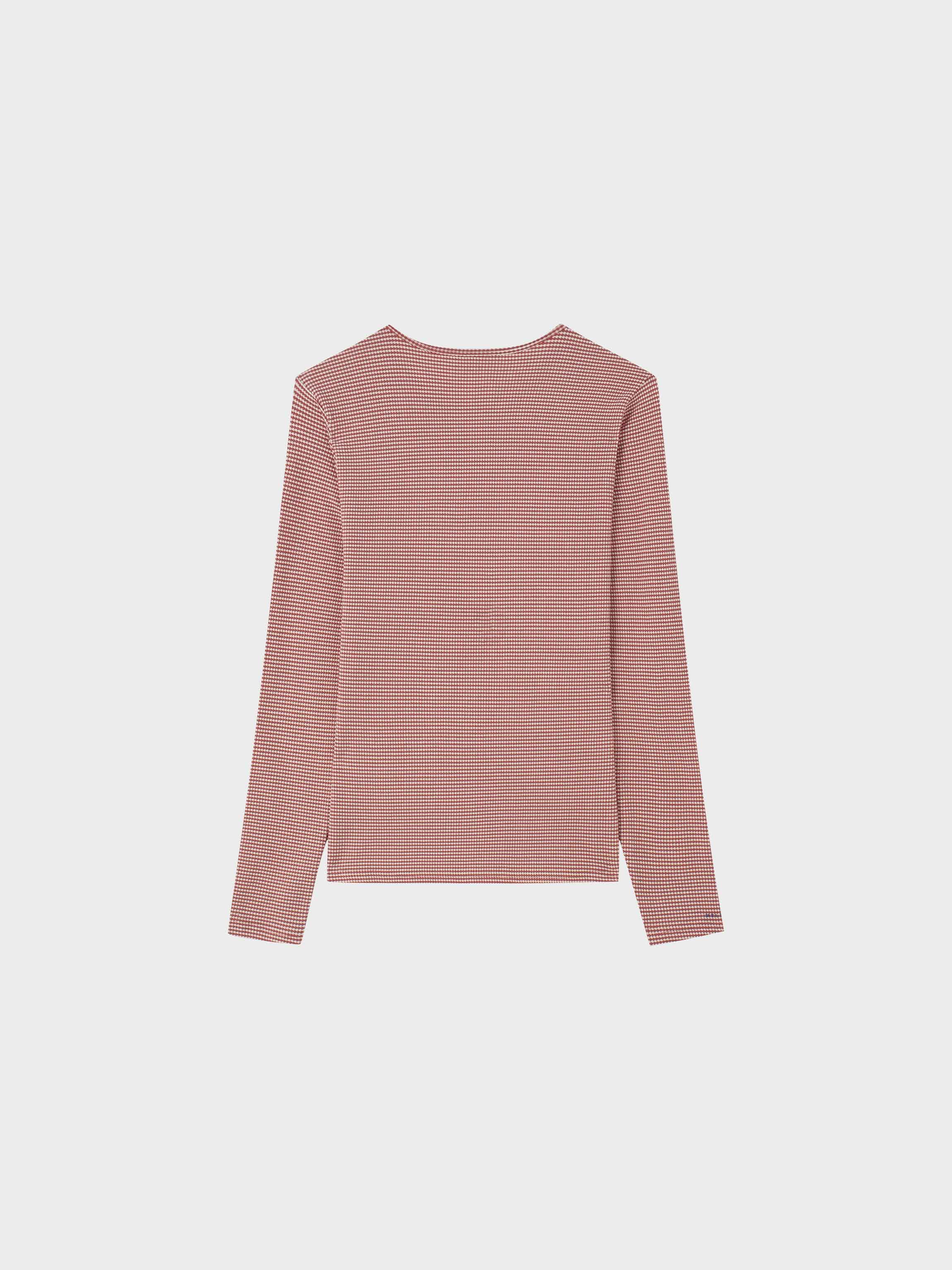 Waffle Striped Crew Tee-Rose/White